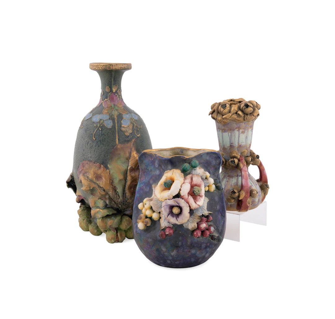 Imperial Amphora, Three Art Nouveau Floral Vases