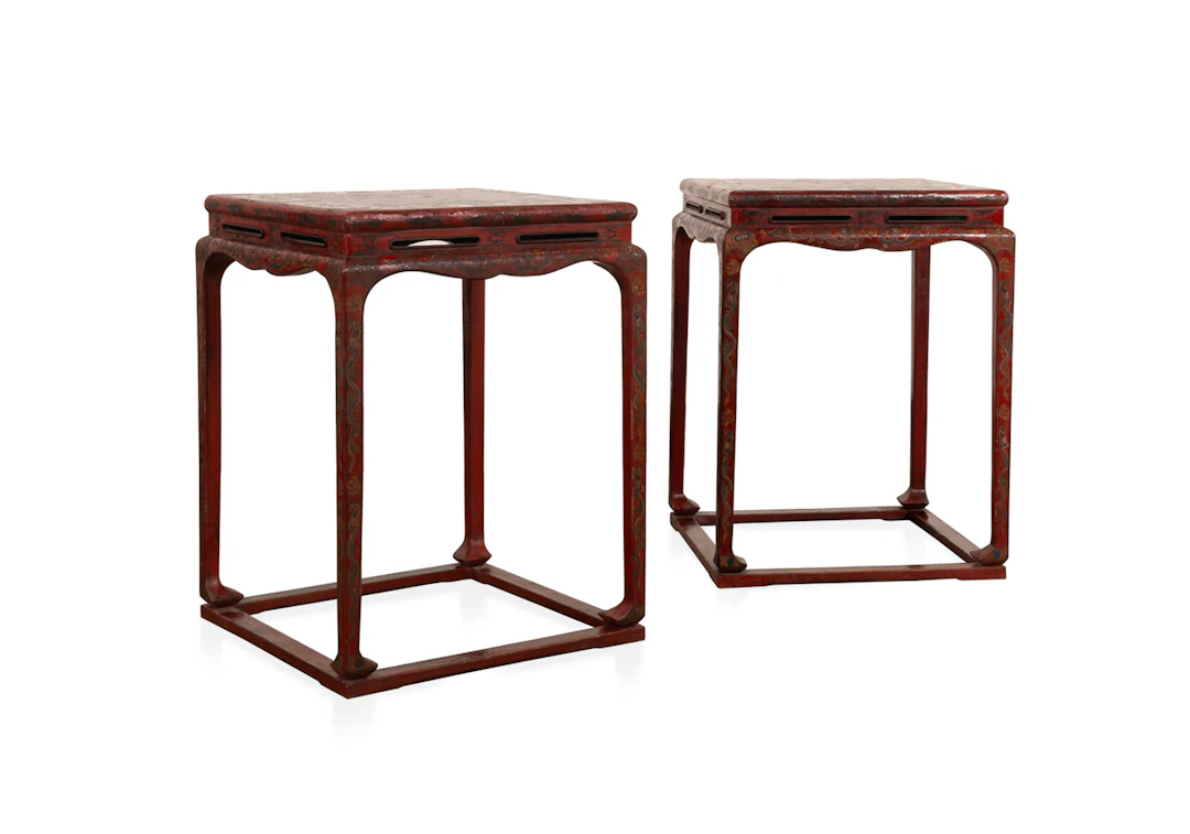 PR. 19th C. Chinese Red Lacquered Square Tables