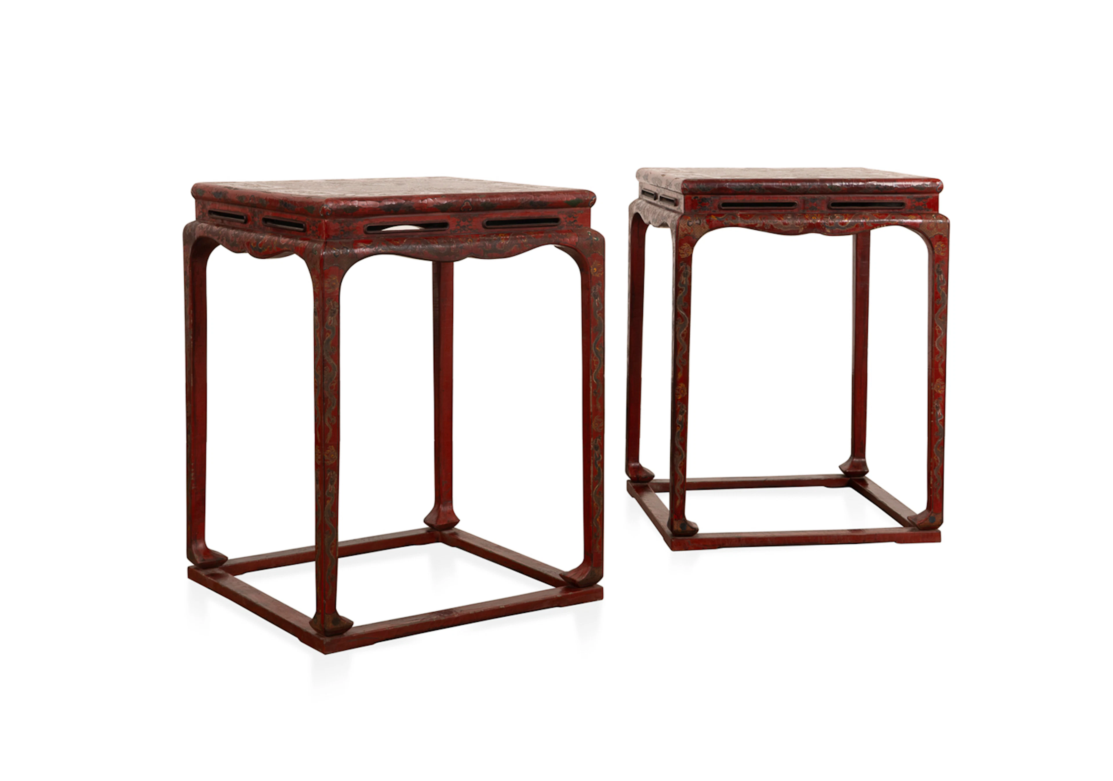 PR. 19th C. Chinese Red Lacquered Square Tables