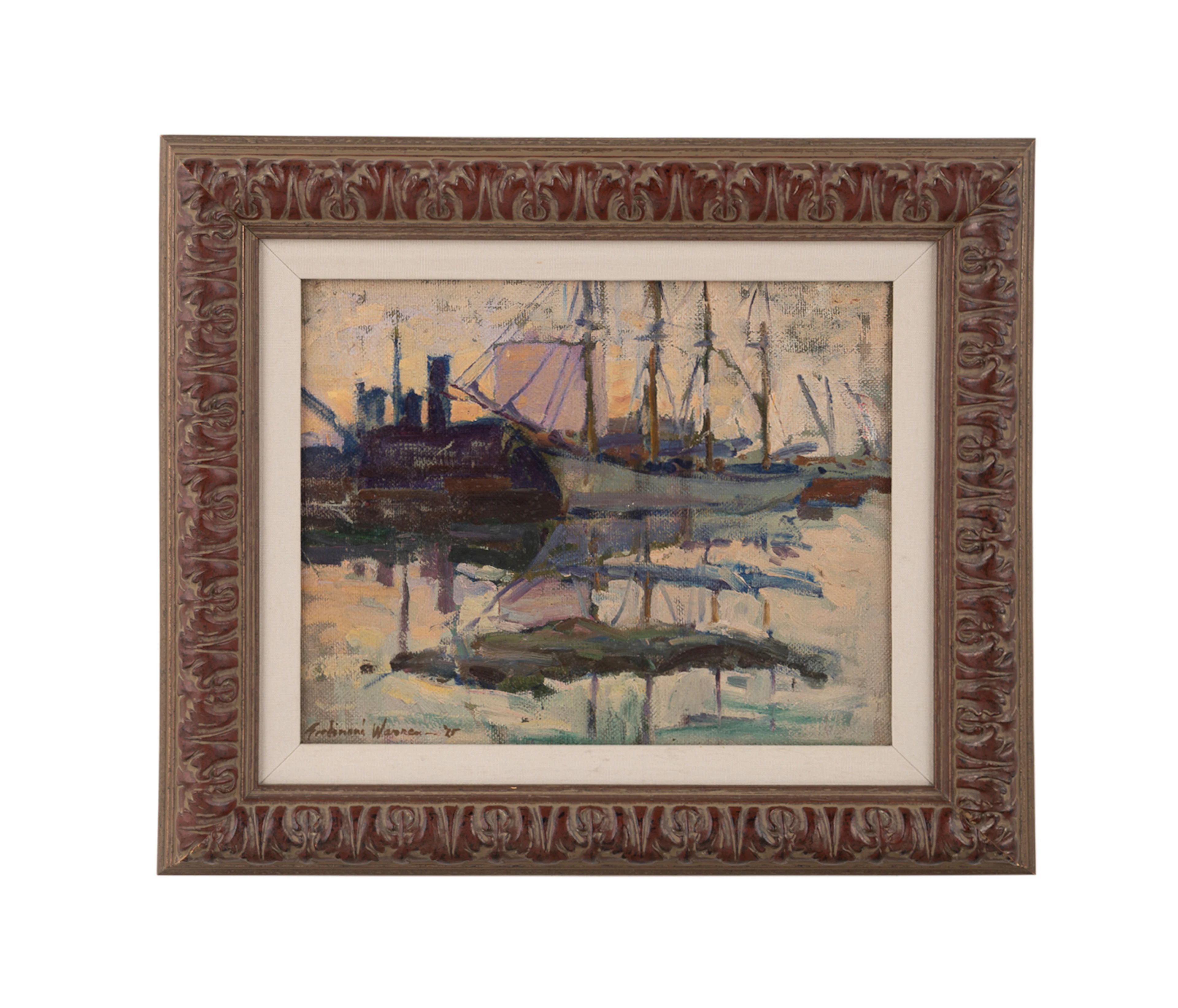 Ferdinand Warren, Boats at Dock, 1925, O/C