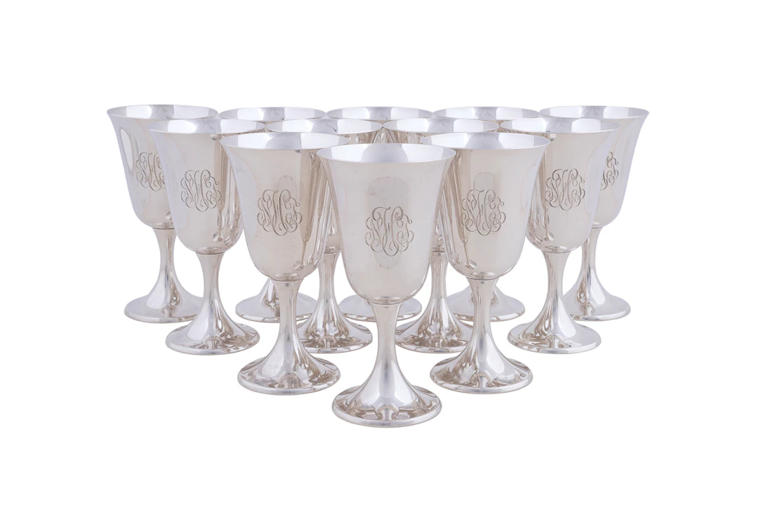 Gorham, Set of 12 "Puritan" Sterling Goblets