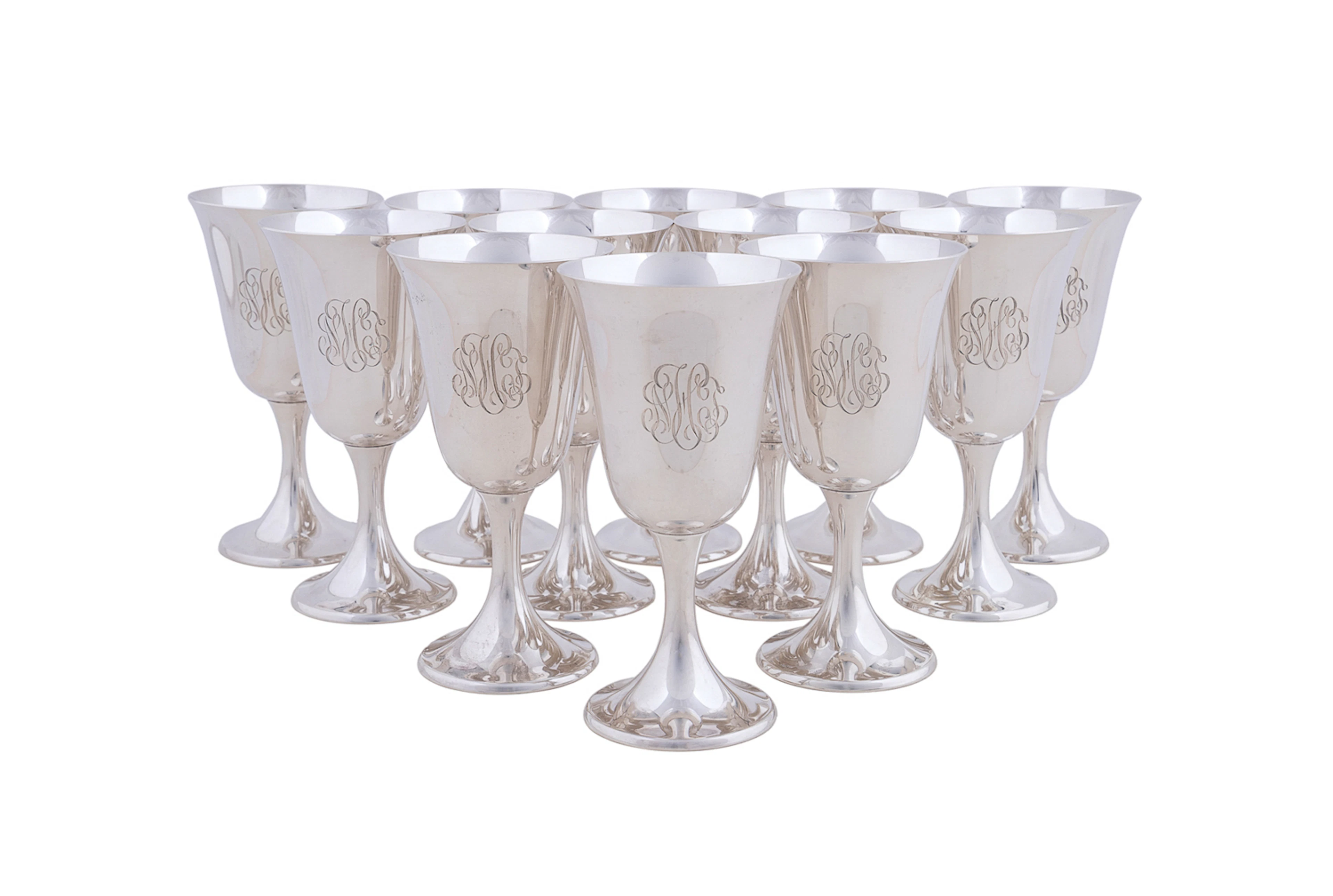 Gorham, Set of 12 "Puritan" Sterling Goblets