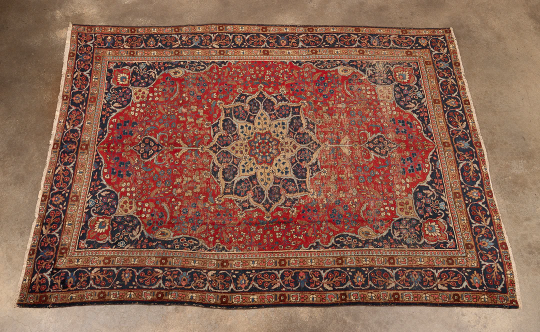 Persian Tabriz Rug, 20th C., Red/Blue/Off-White