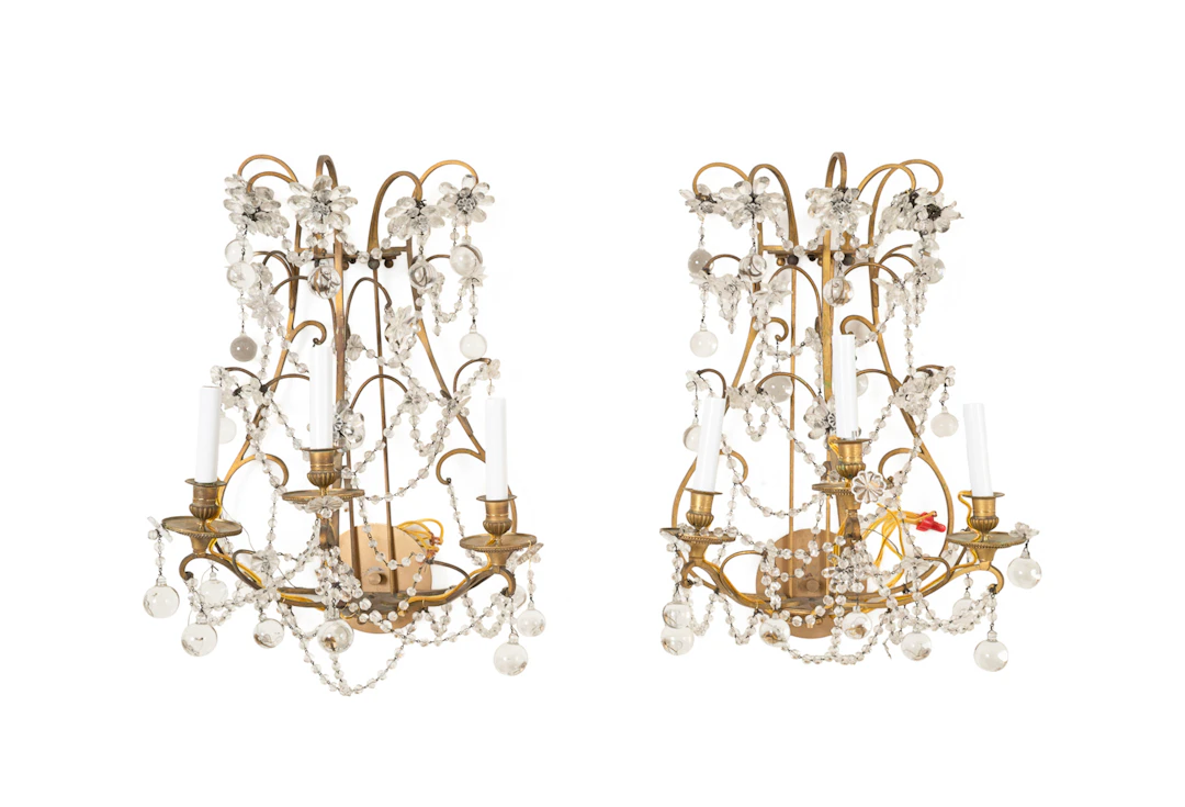 Pair of Neoclassical Style Lyre Crystal Sconces