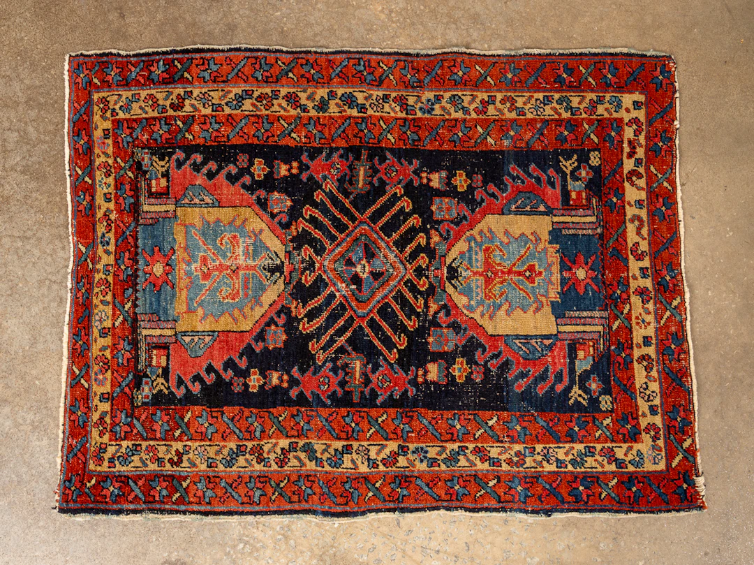 Persian Karajeh Rug, 20th C., Navy/Red/Yellow