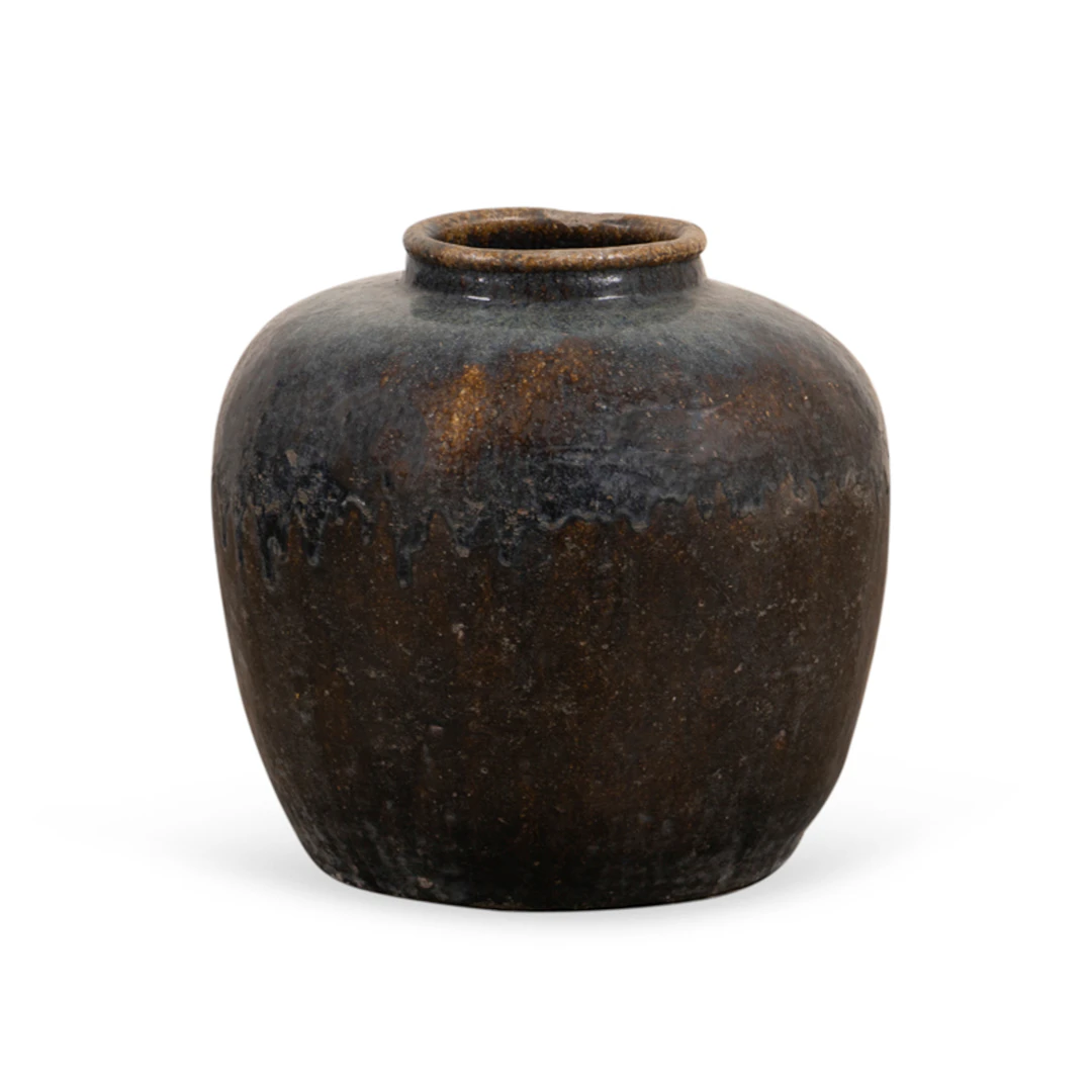 Chinese 19th C. Large Blue Glazed Ceramic Jar