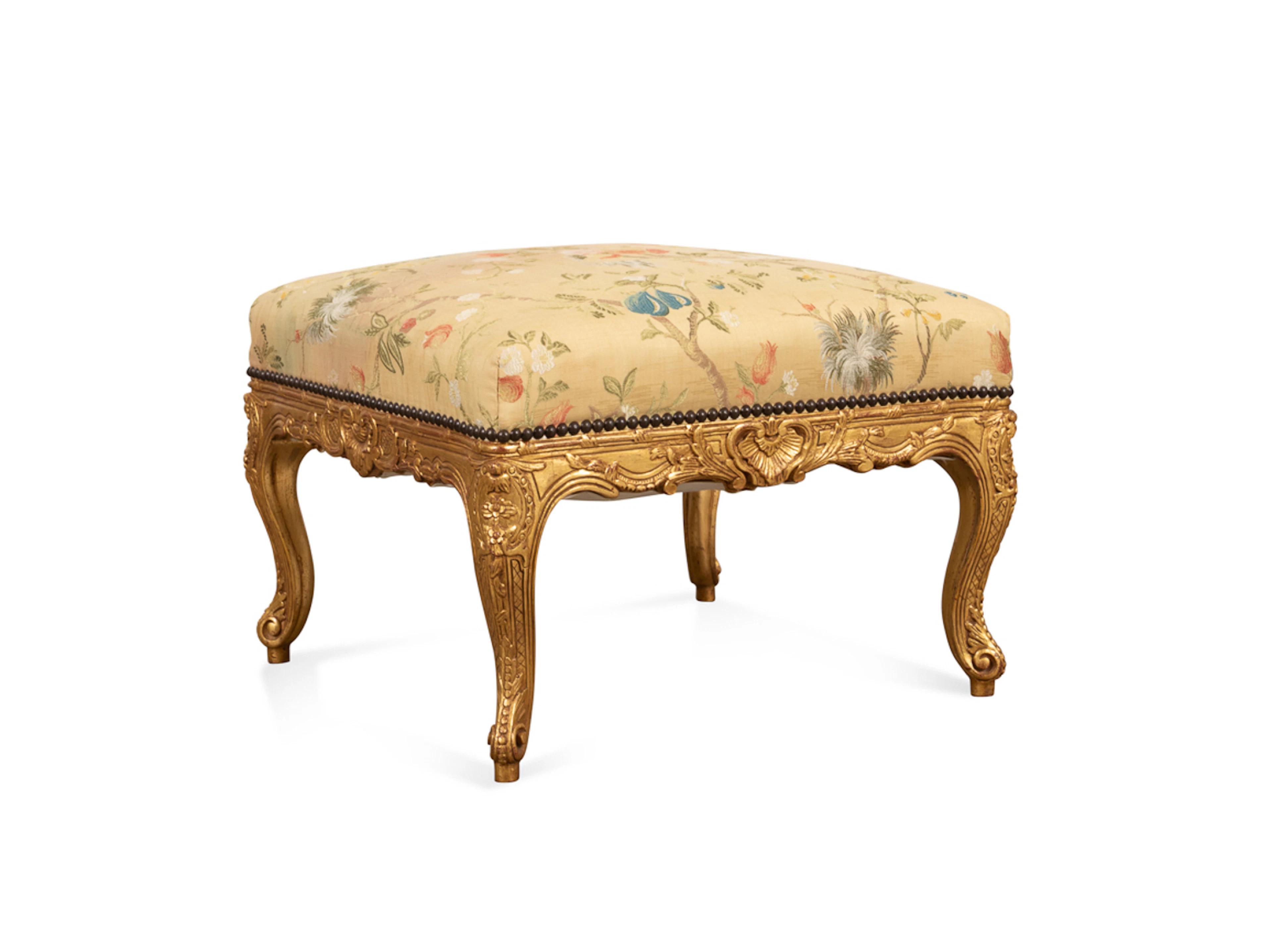 Rococo Style Parcel Gilt Upholstered Footstool
