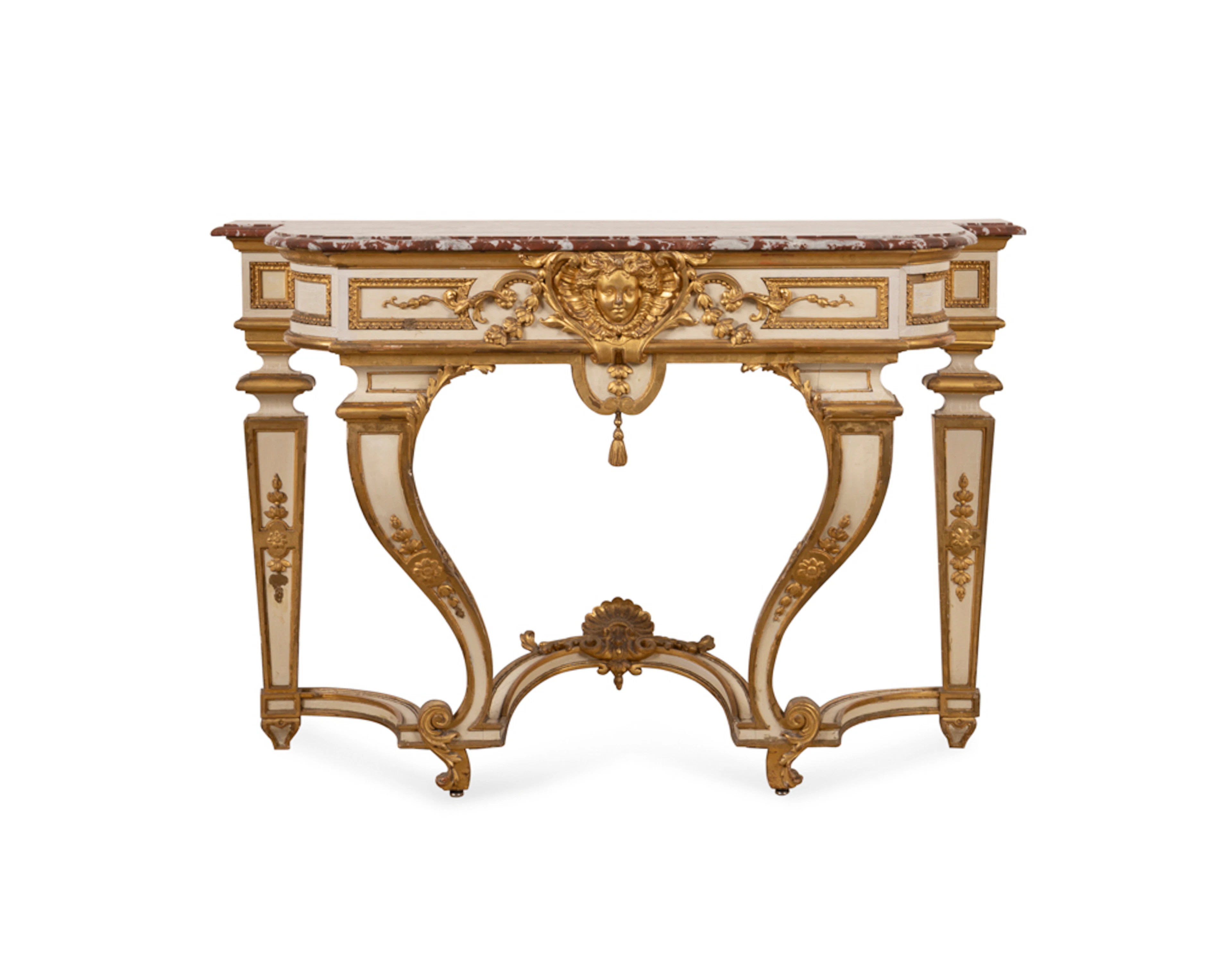 Louis XVI Style Marble Top Parcel Gilt Console