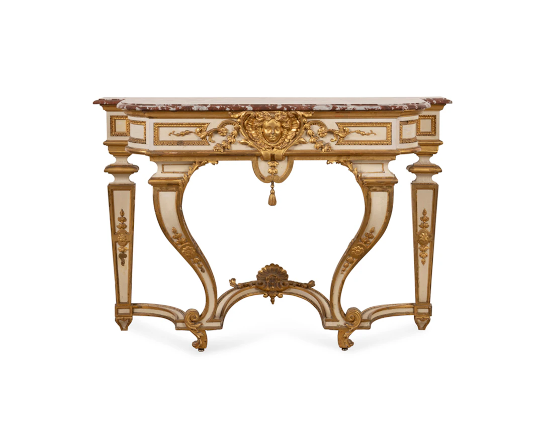 Louis XVI Style Marble Top Parcel Gilt Console