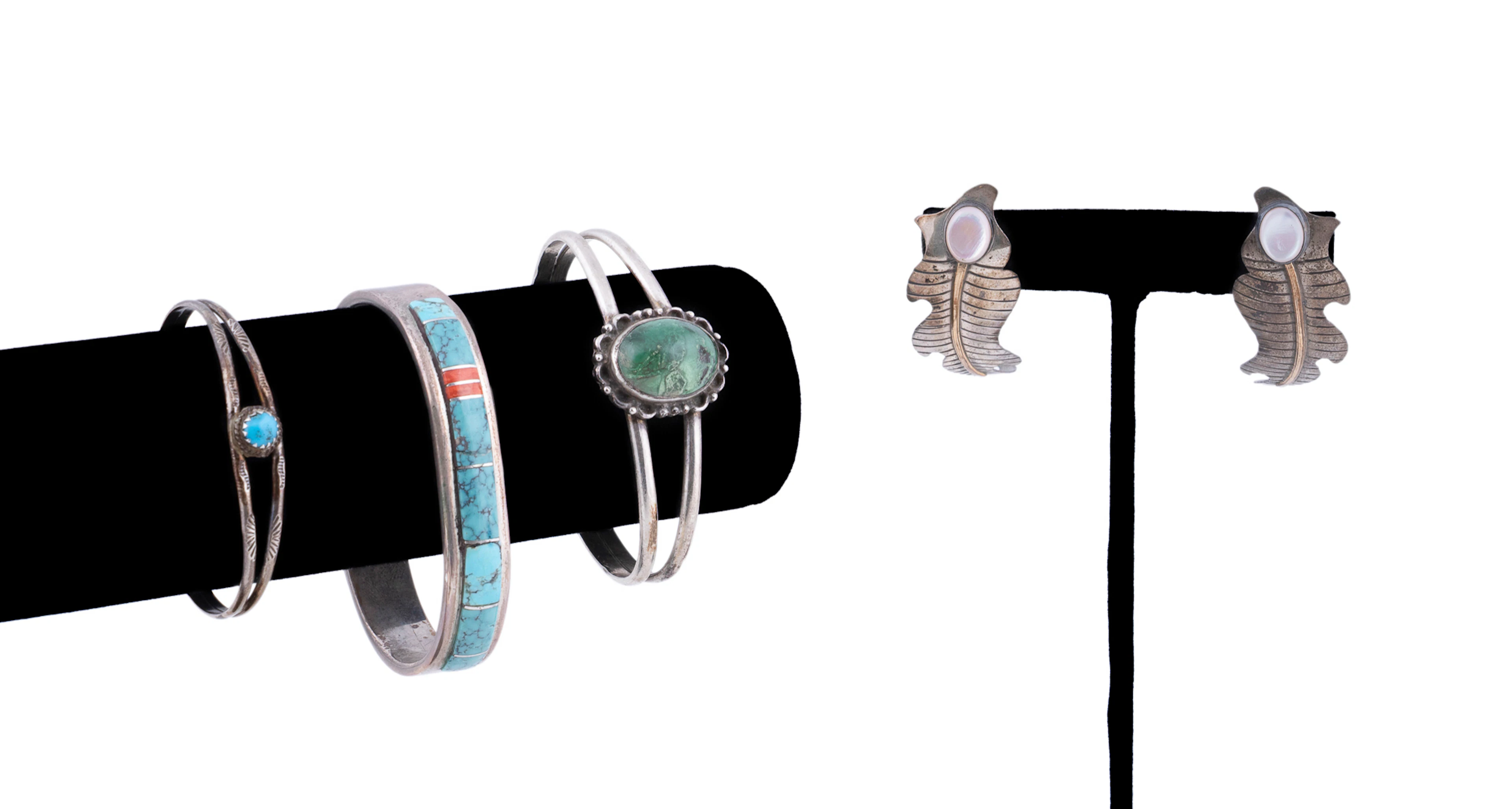 Four Southwestern Sterling Silver Bracelets and Earrings