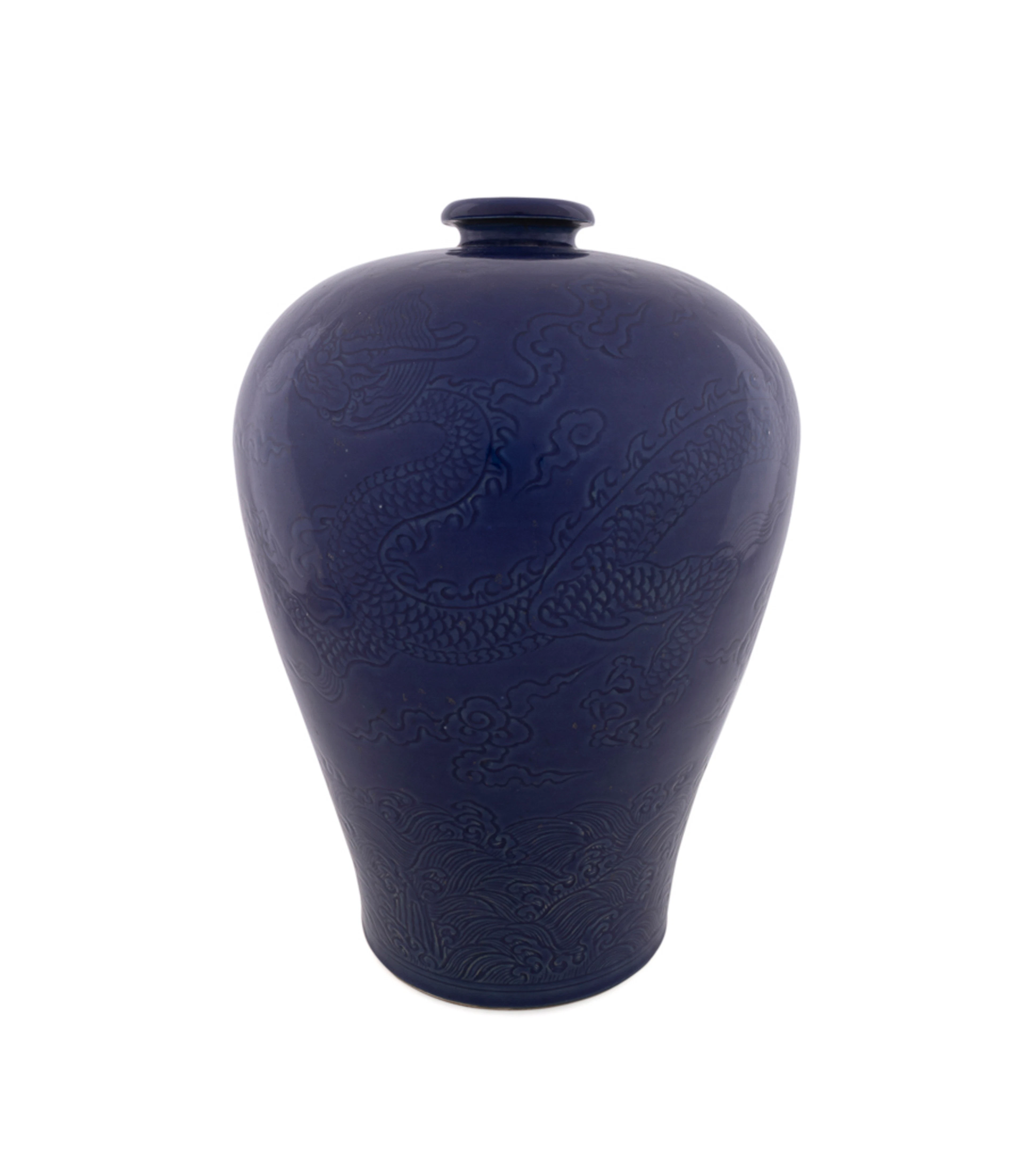 19th C. Blue Glazed Dragon Motif Porcelain Vase