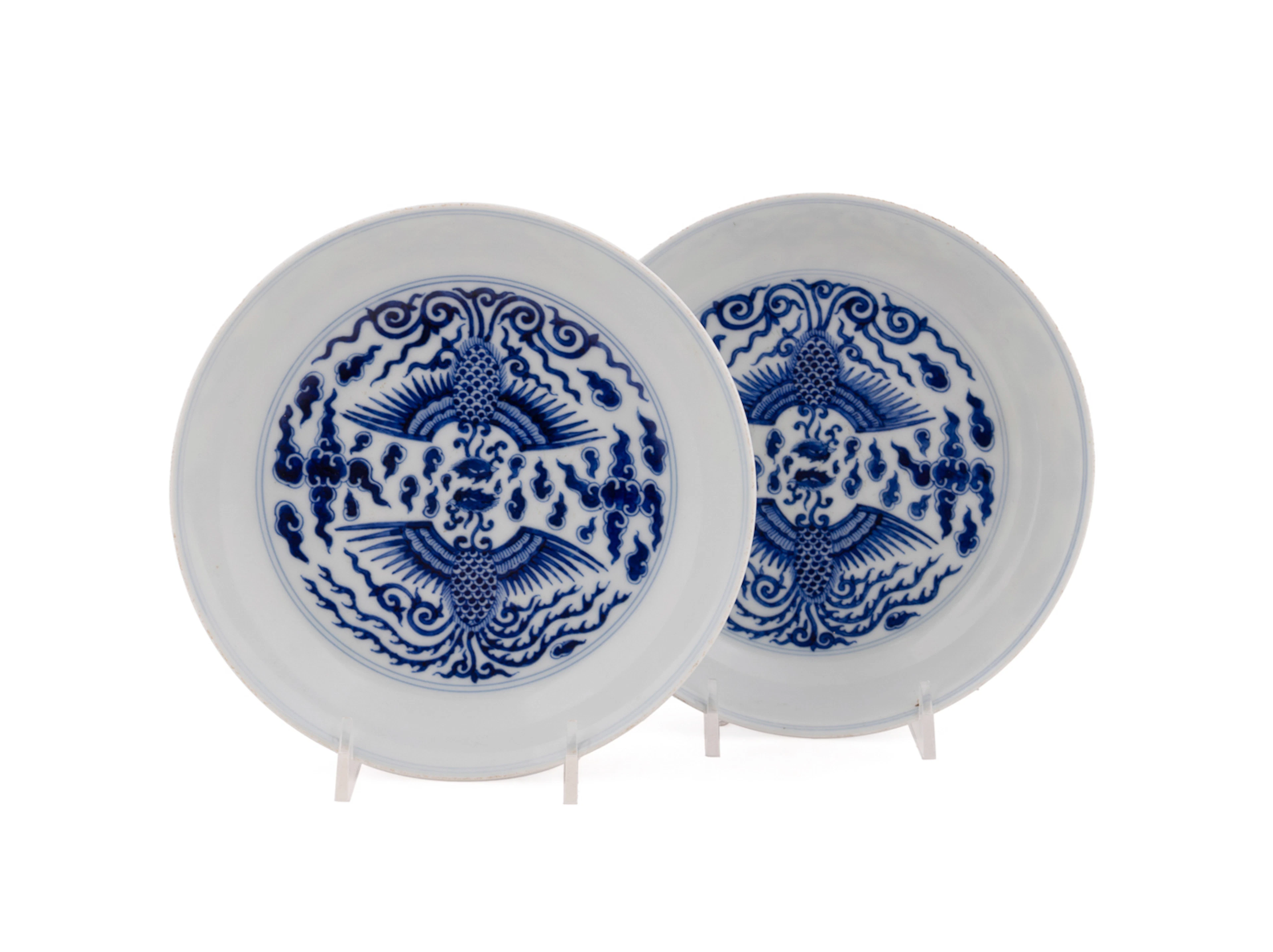 PR. Blue & White Double Phoenix Porcelain Dishes