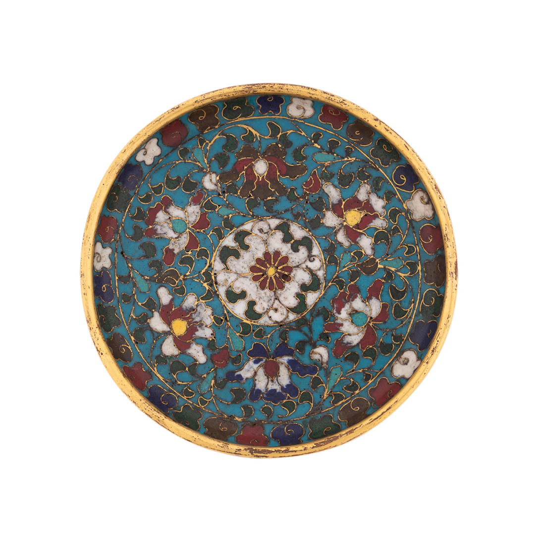17th C. Chinese Round Floral Cloisonne Dish