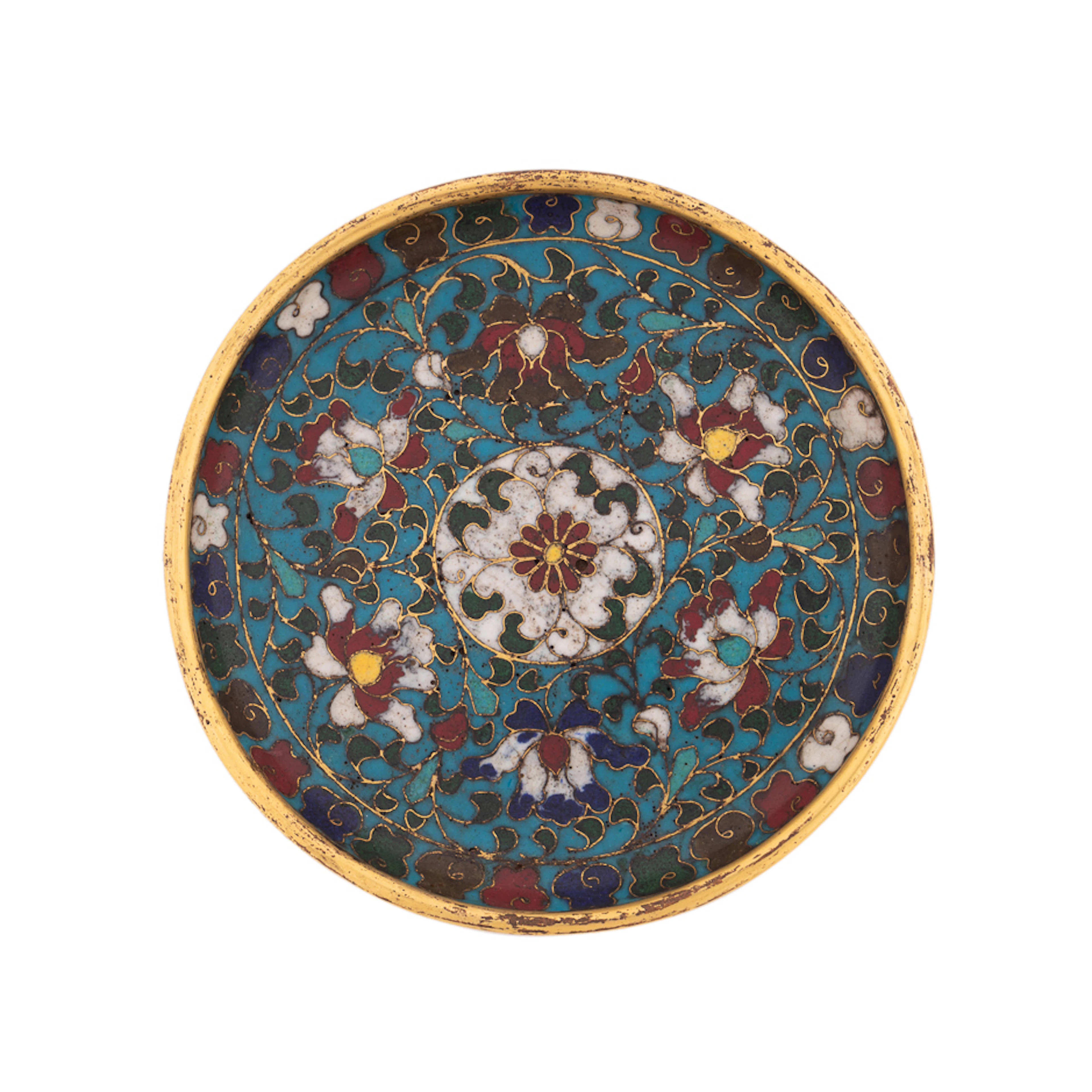 17th C. Chinese Round Floral Cloisonne Dish