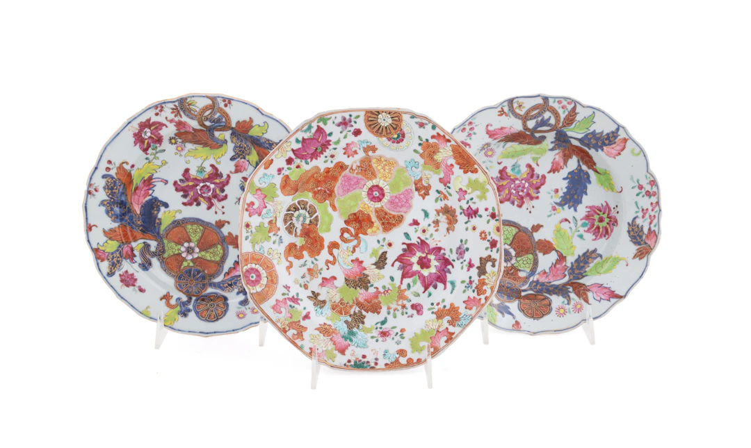 Three 18th C. Export Tobacco Leaf Bowls & Plate