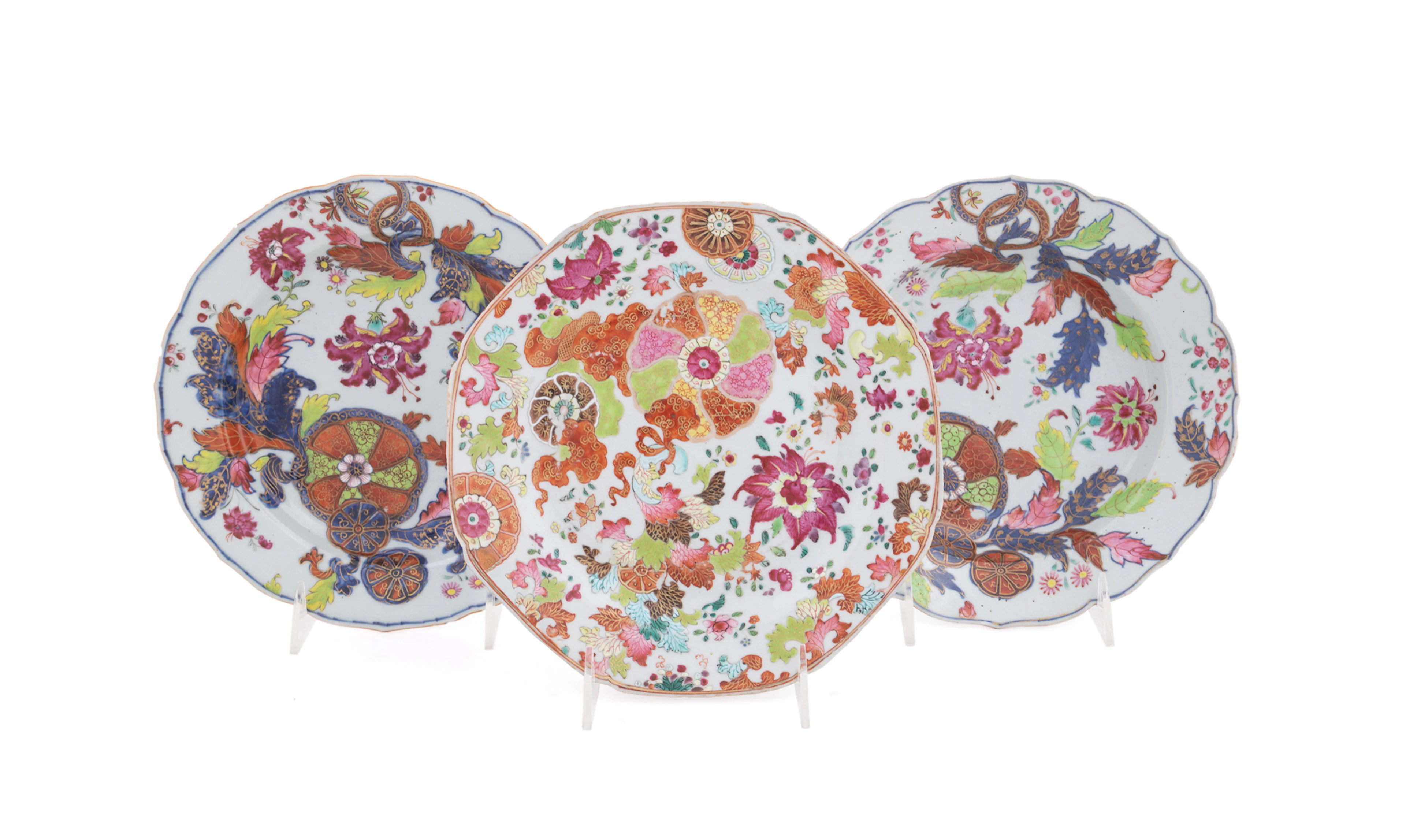 Three 18th C. Export Tobacco Leaf Bowls & Plate