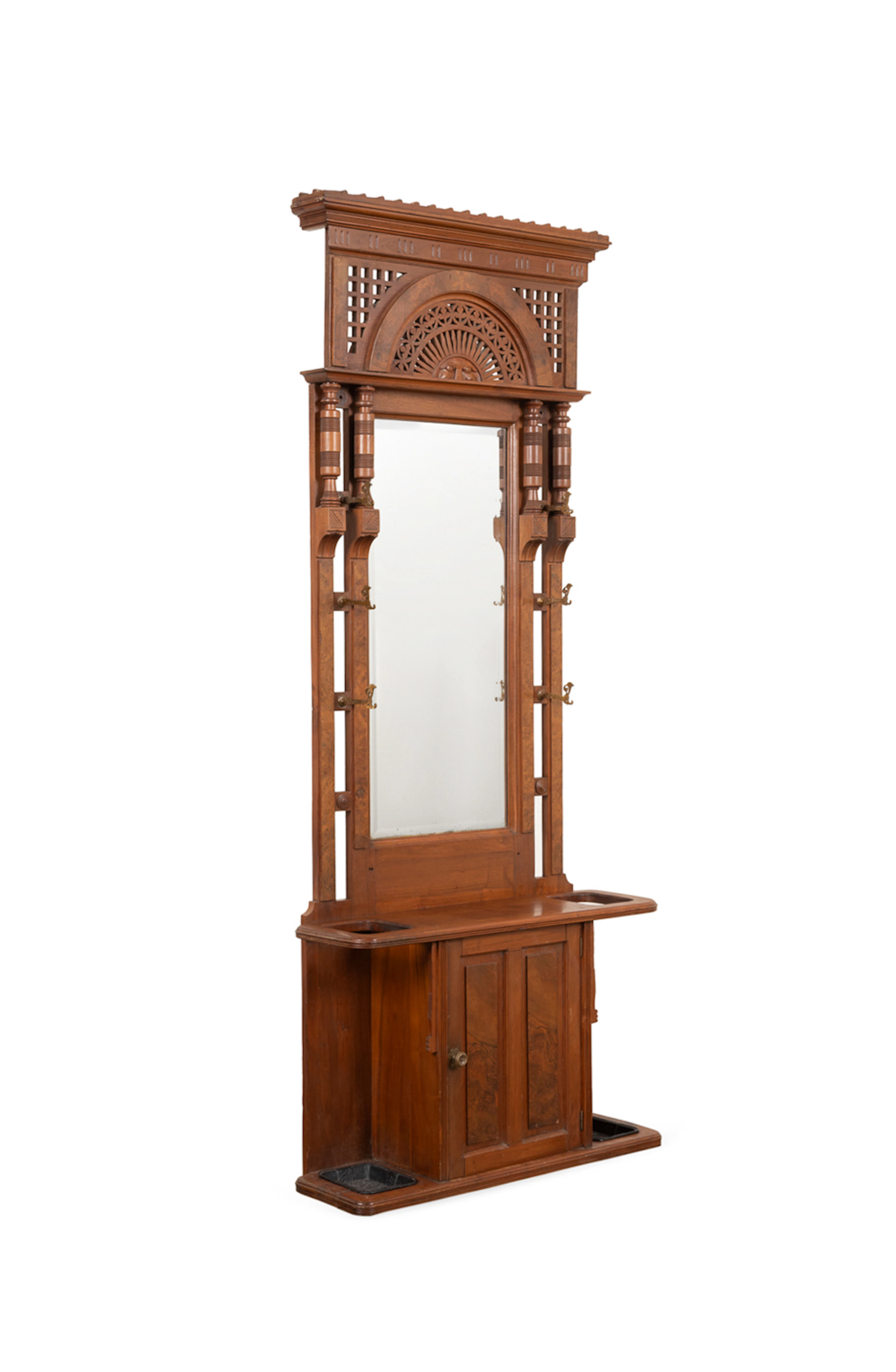 19th C. English Aesthetic Carved Walnut Hall Tree
