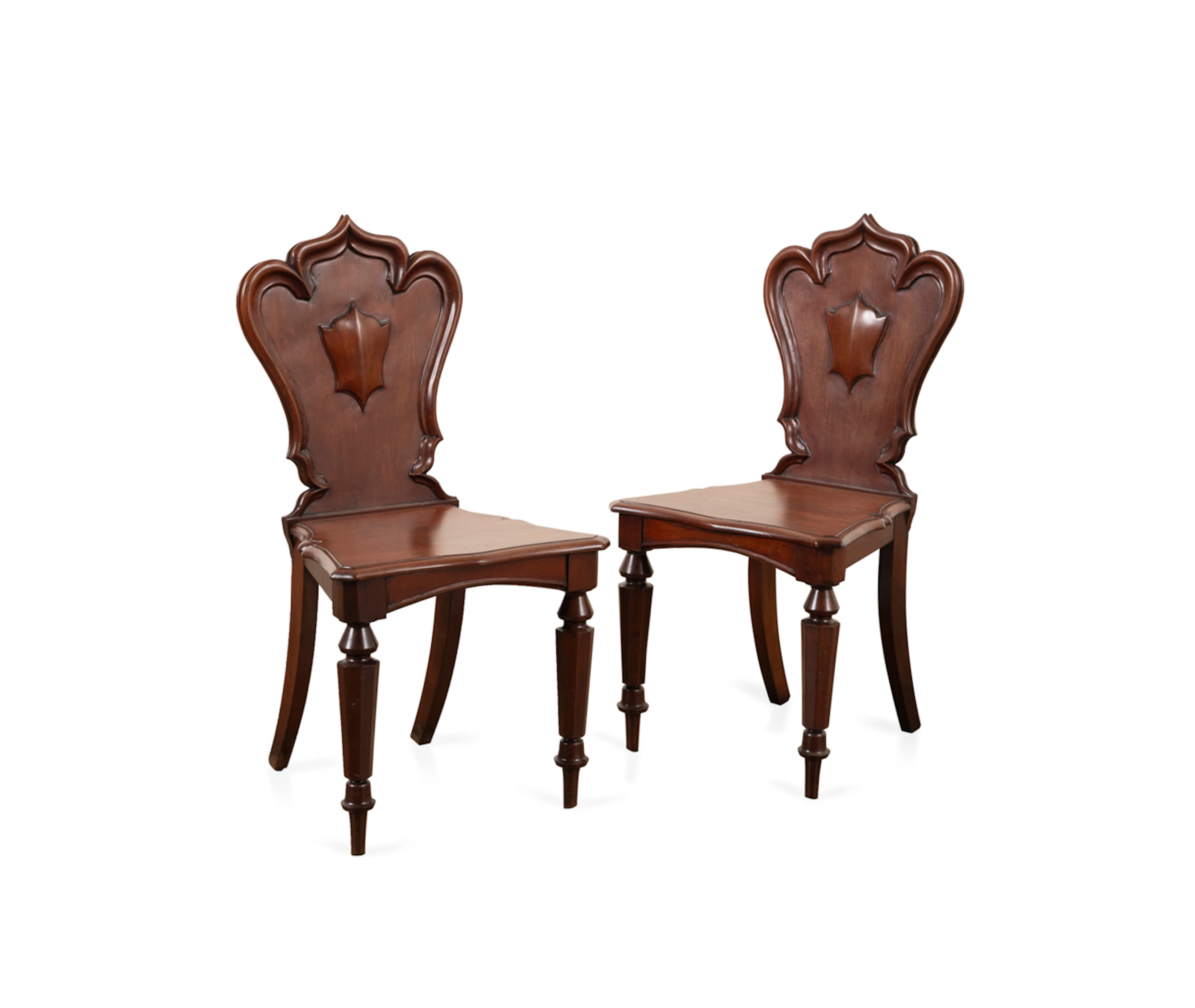 Pair of Gothic Revival Mahogany Hall Chairs