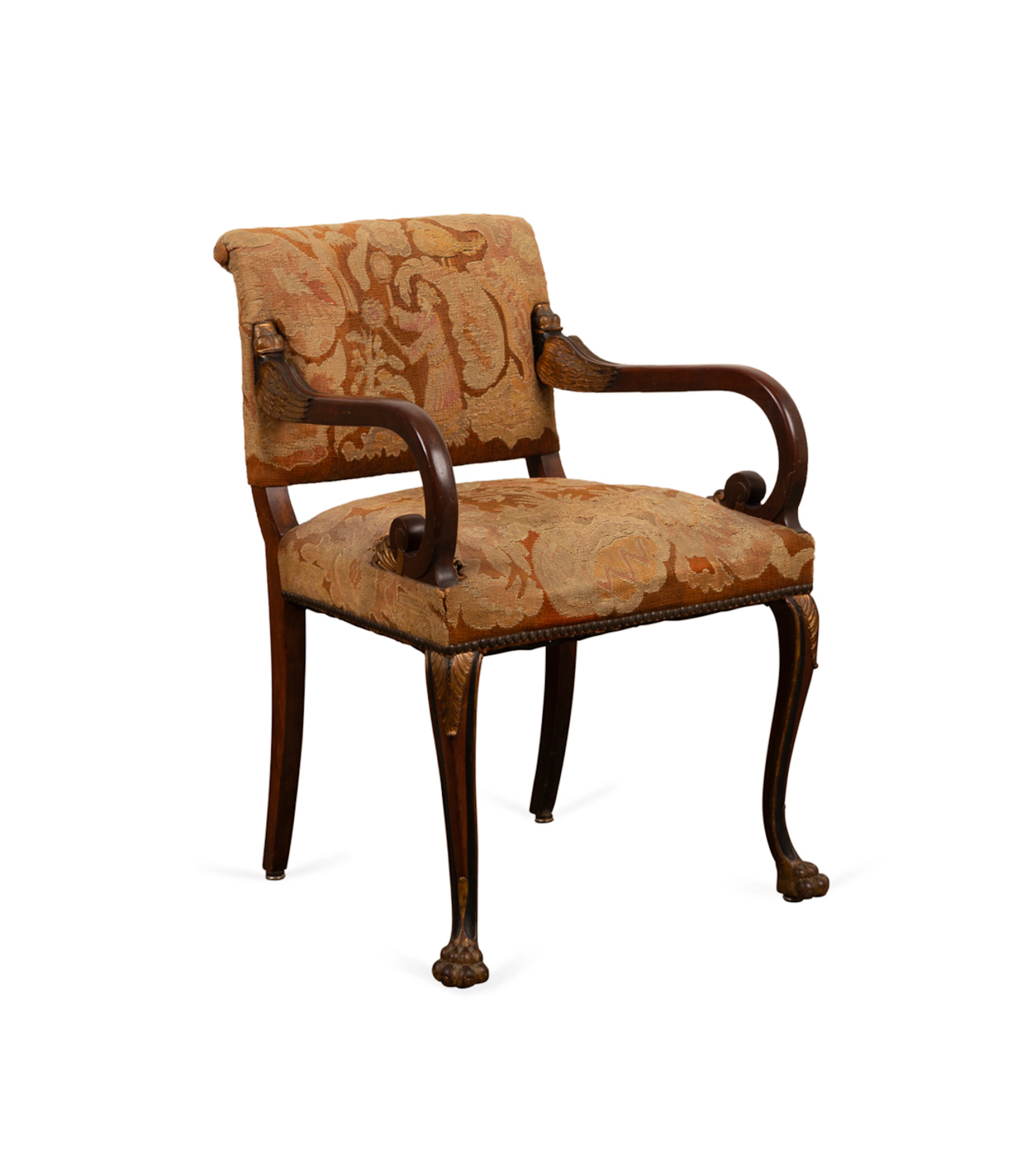 Empire Parcel Gilt Tapestry Upholstered Armchair