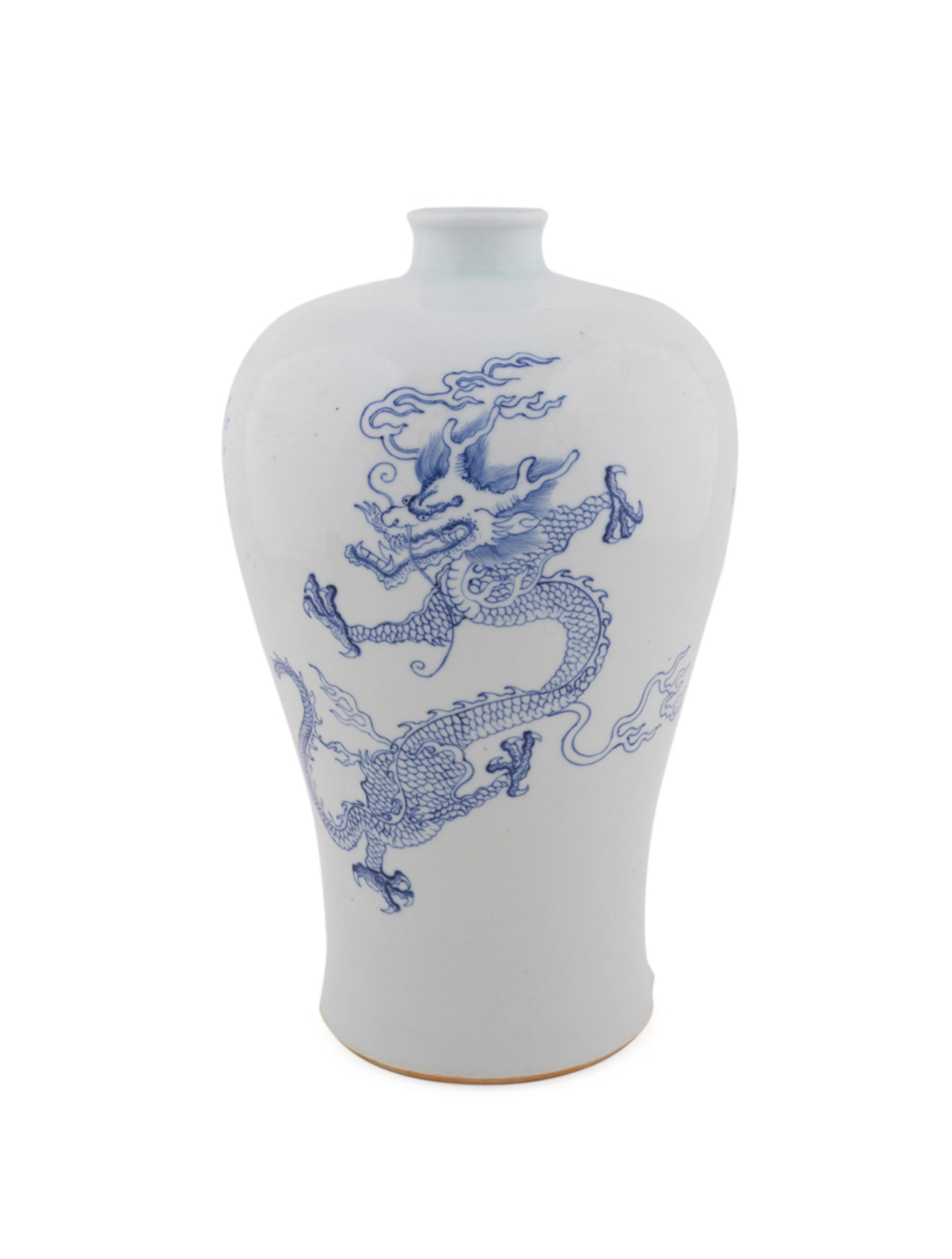 Celadon Glazed Blue Dragon Meiping Porcelain Vase