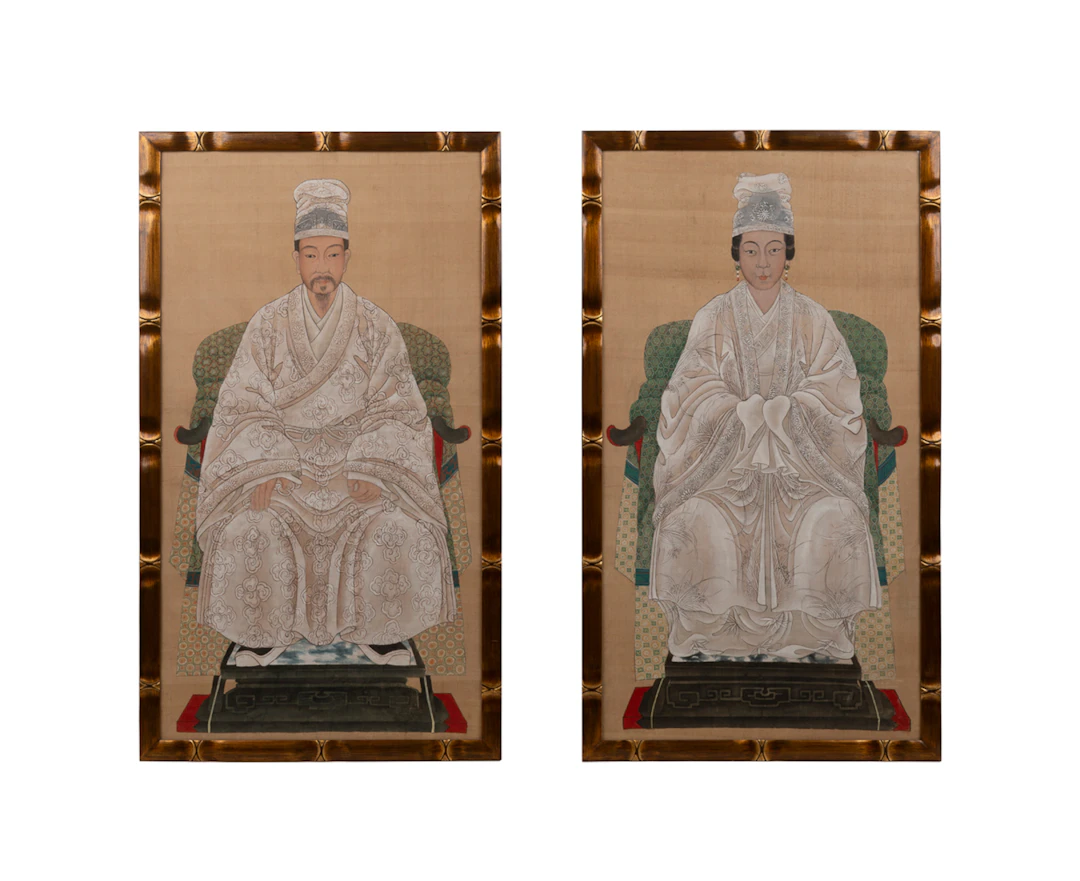 Large Pair of Chinese Ancestor Portrait Paintings