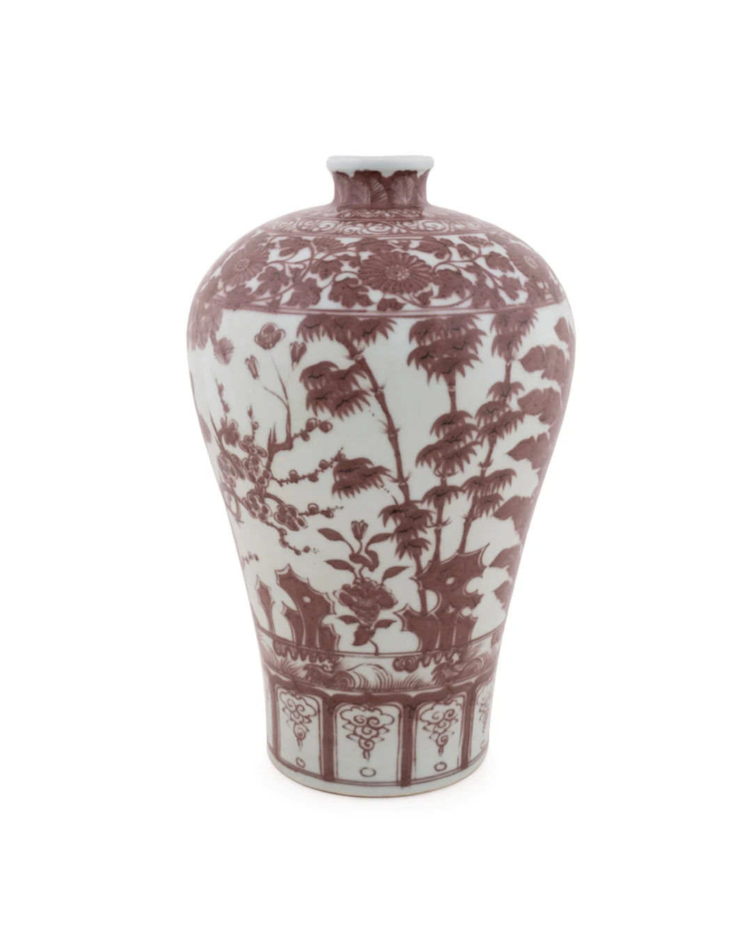Iron Red & White "Three Friends of Winter" Vase