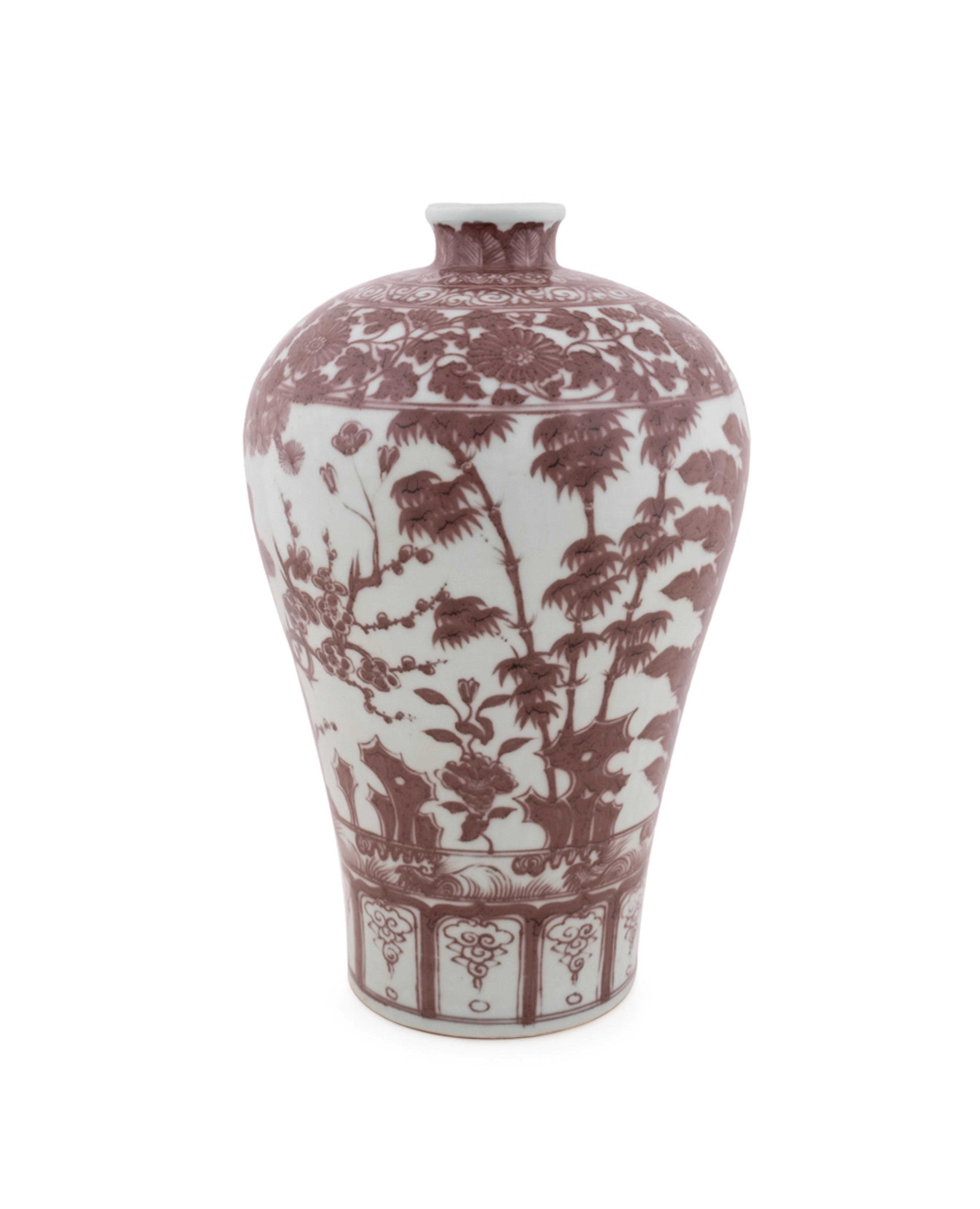 Iron Red & White "Three Friends of Winter" Vase