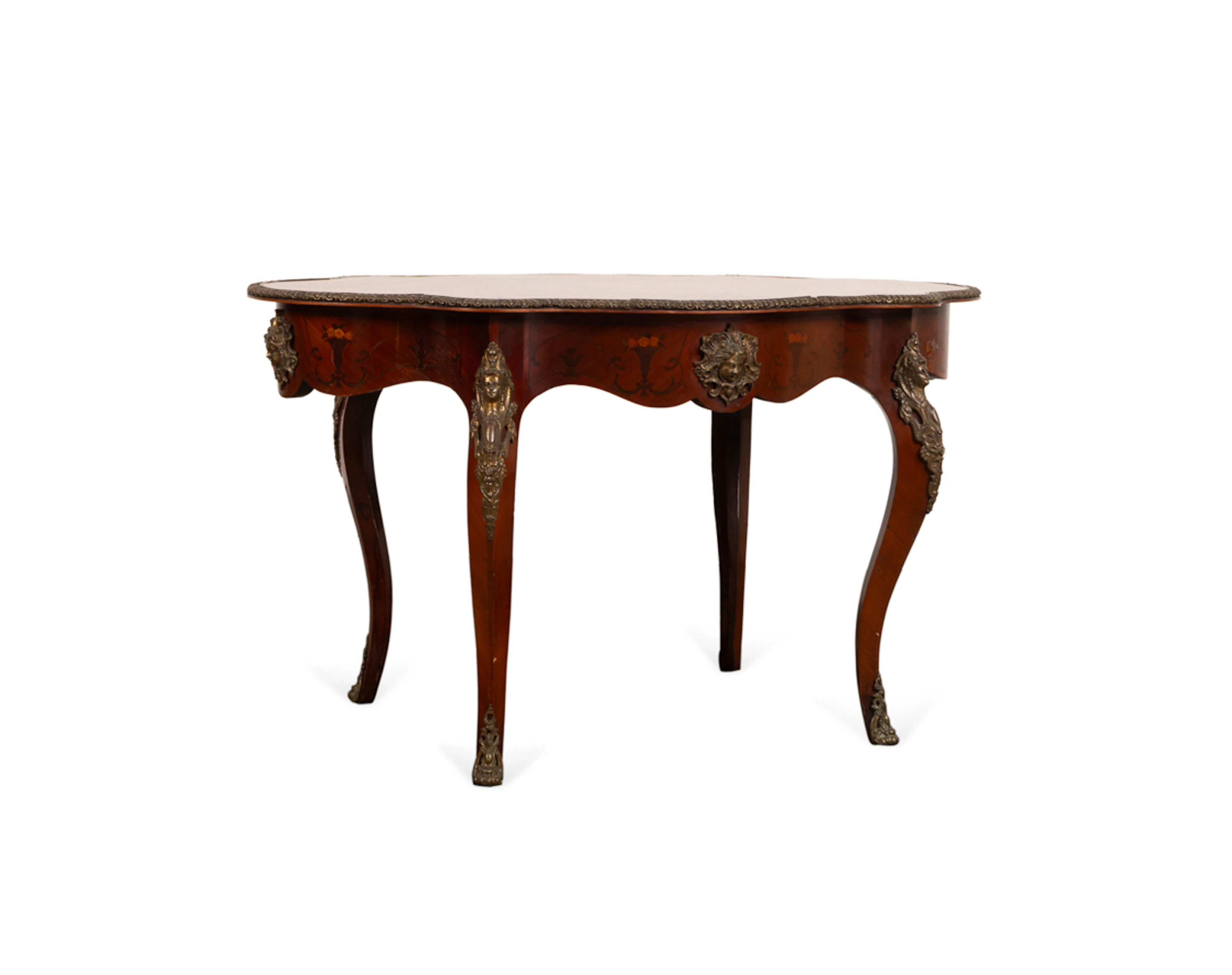 French Louis XV Style Marquetry Center Table