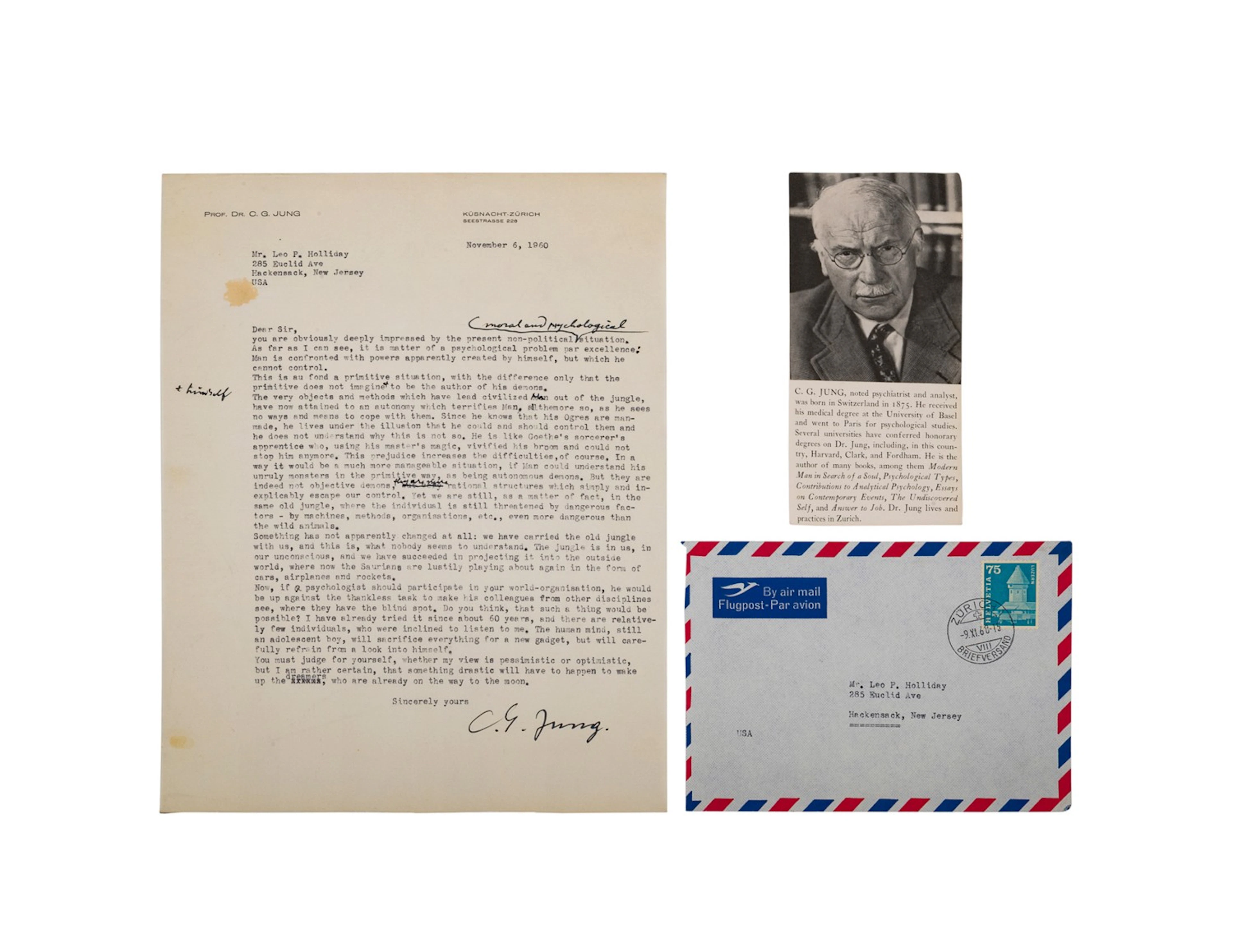 Typed Letter Signed Carl Jung, November 6, 1960