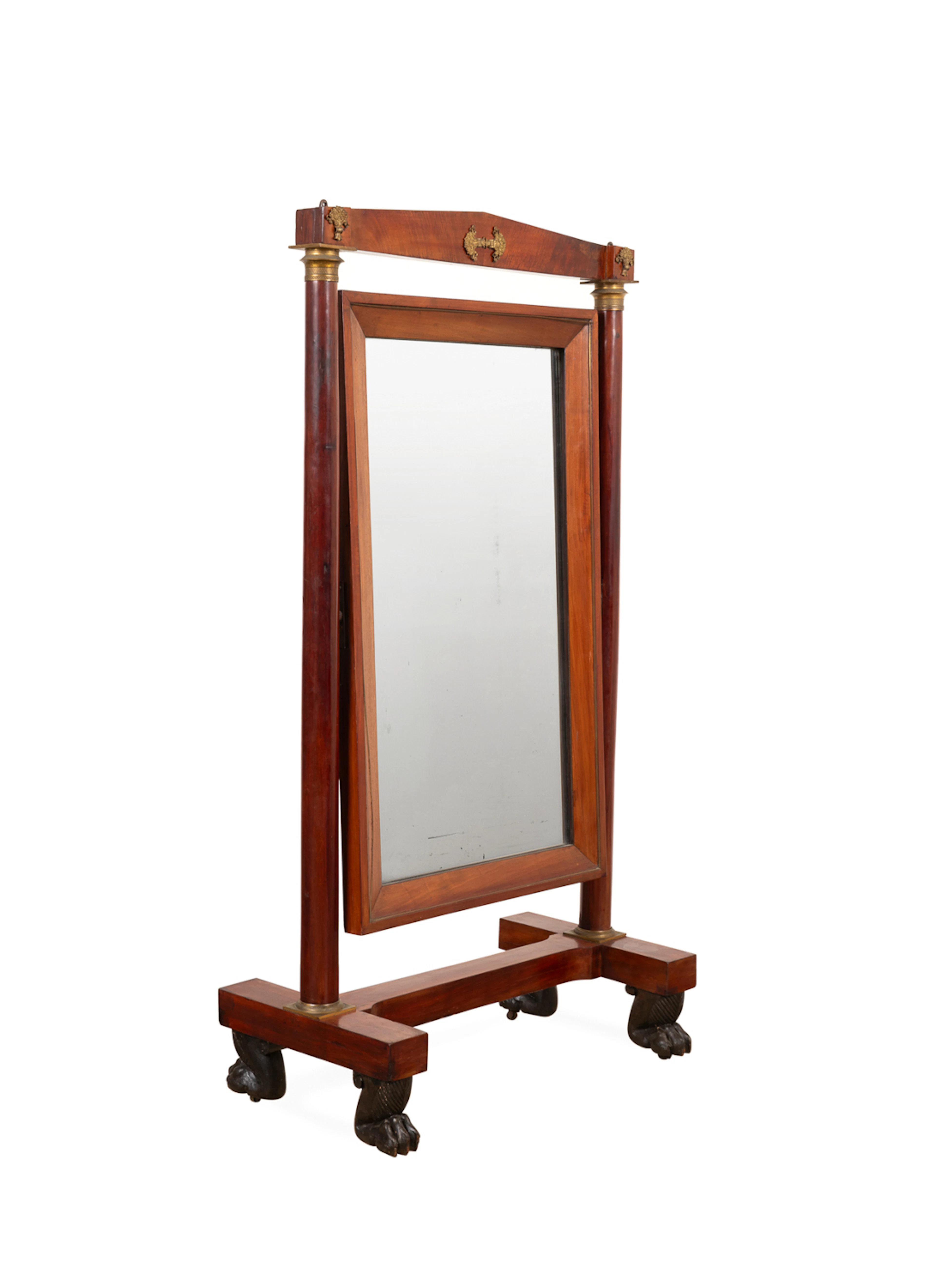 19th C. Empire Style Mahogany Cheval Mirror