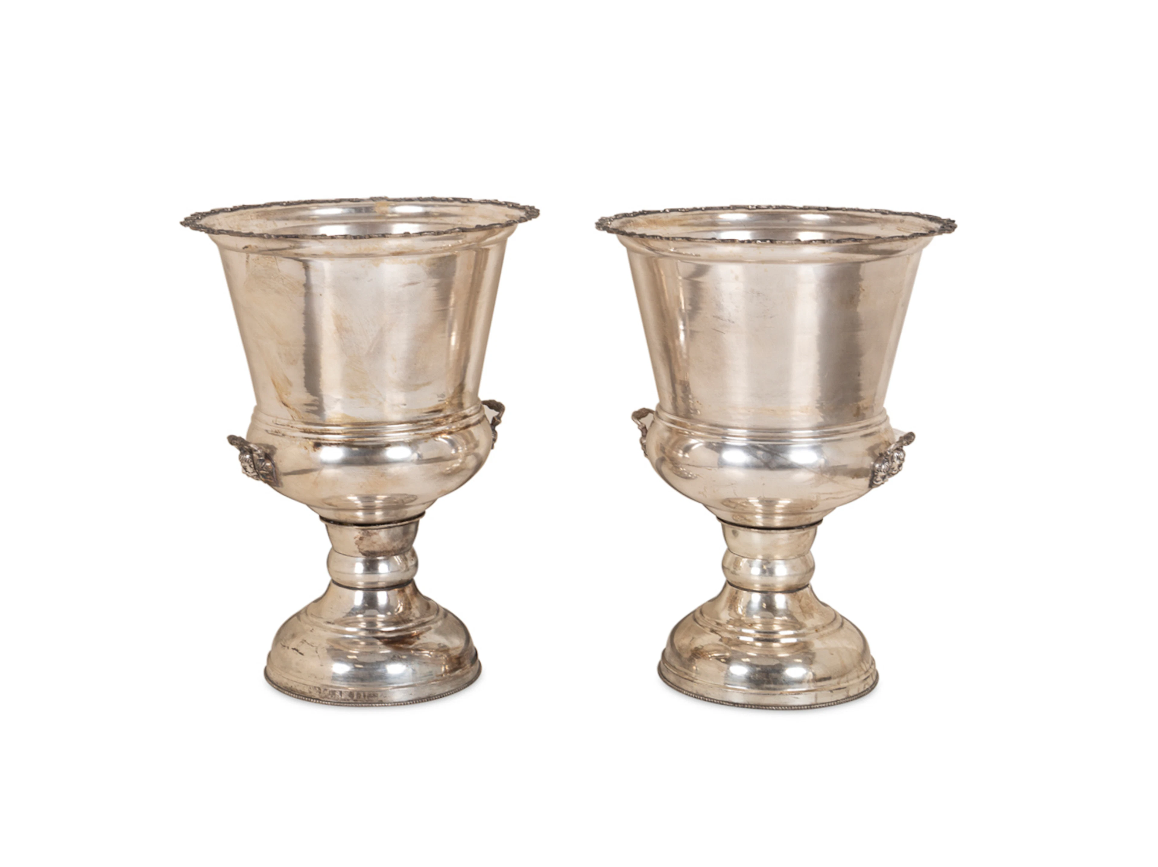 Pair of Large Silverplate Floor Urns