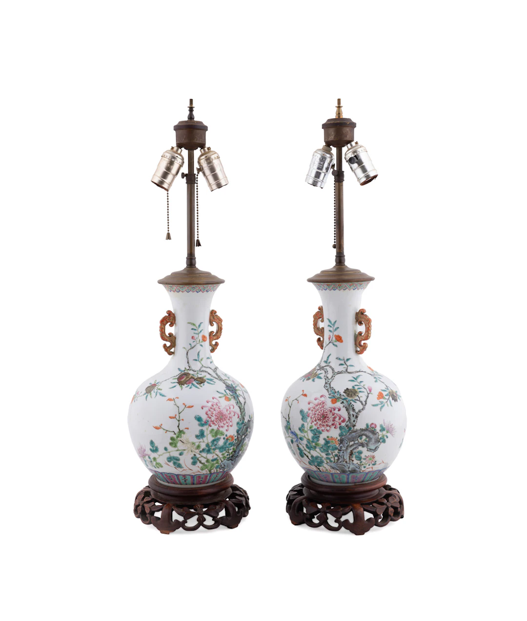 PR. 19th C. Famille Rose Porcelain Vasiform Lamps