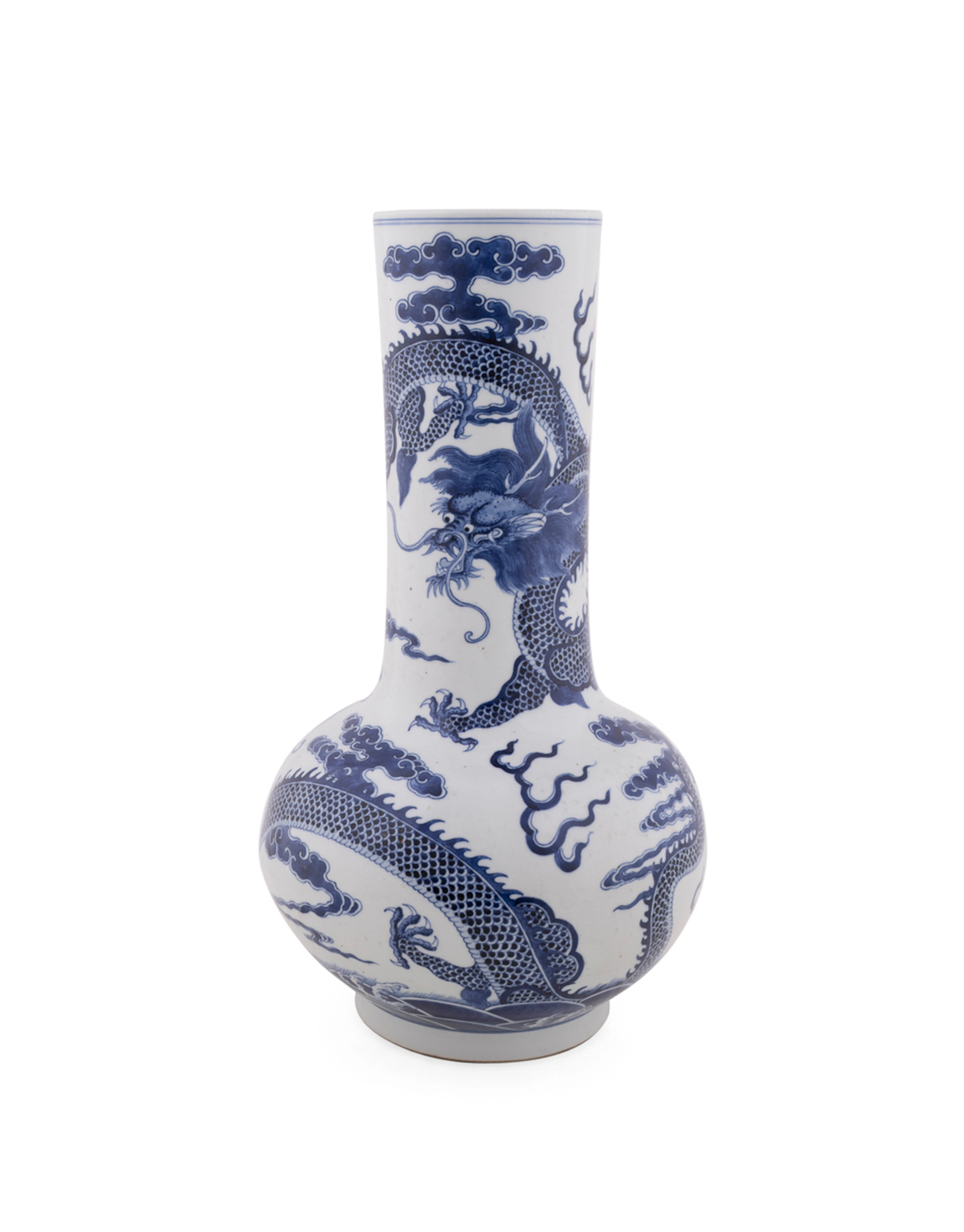 Qing Dynasty Kangxi Blue & White Dragon Motif Vase