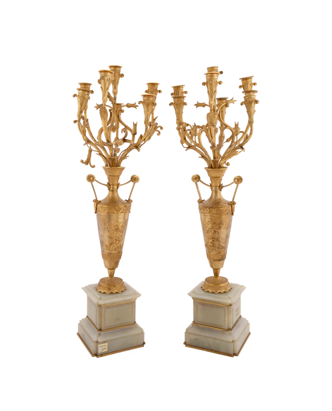 Pair of Neo-Grec Gilt & Alabaster Candelabra