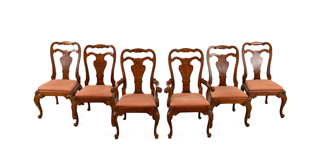 Six E.J. Victor George II Style Dining Chairs