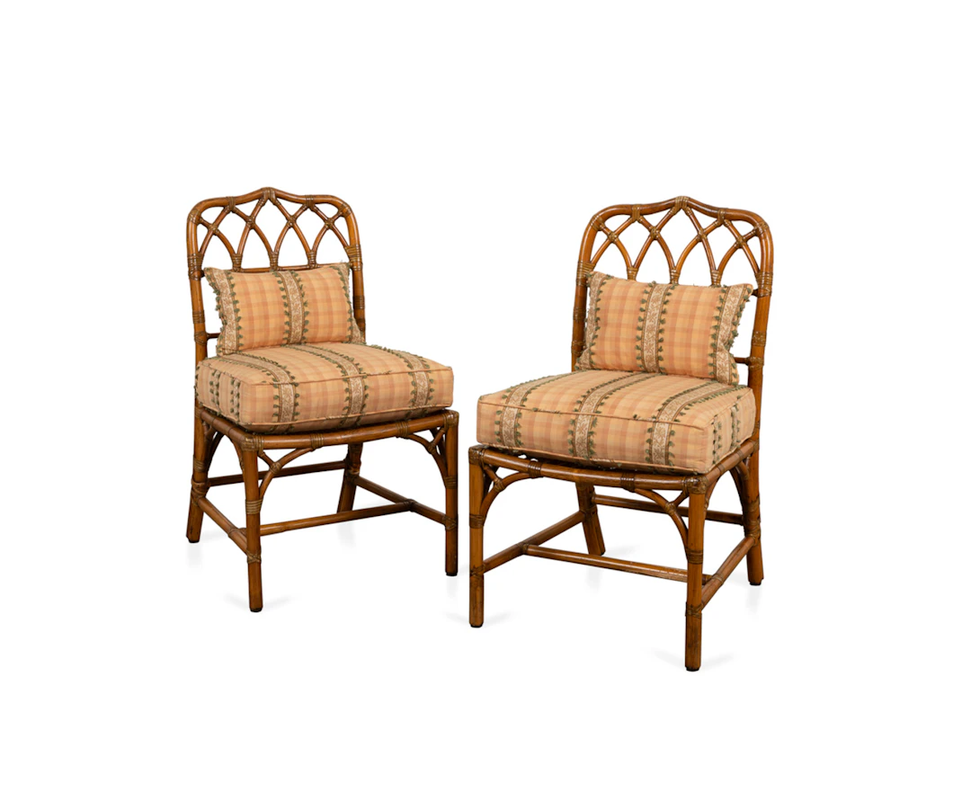 McGuire, Pair of Chippendale Style Rattan Chairs