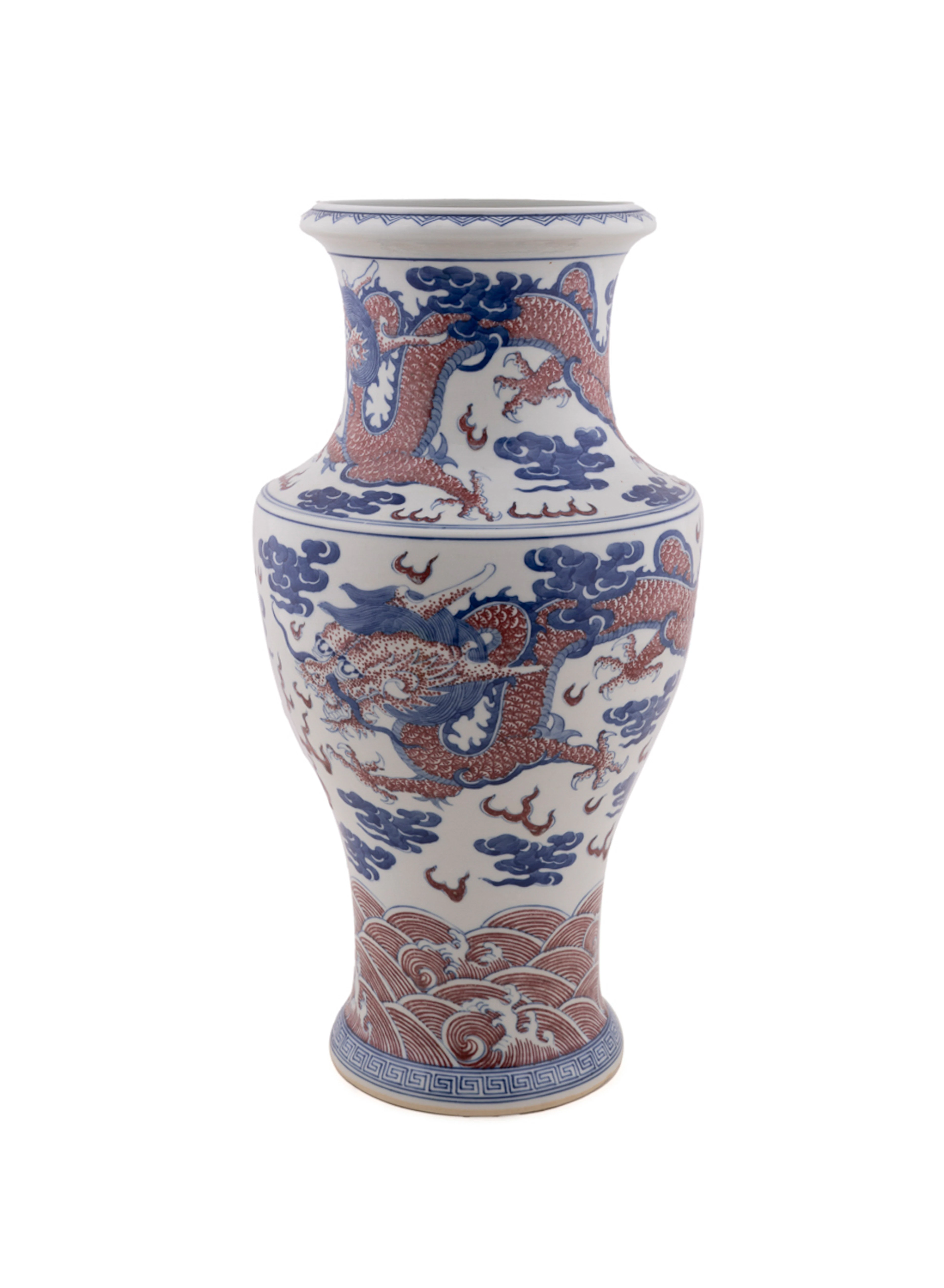 Qing Dynasty Qianlong Blue, White & Red Dragon Vase