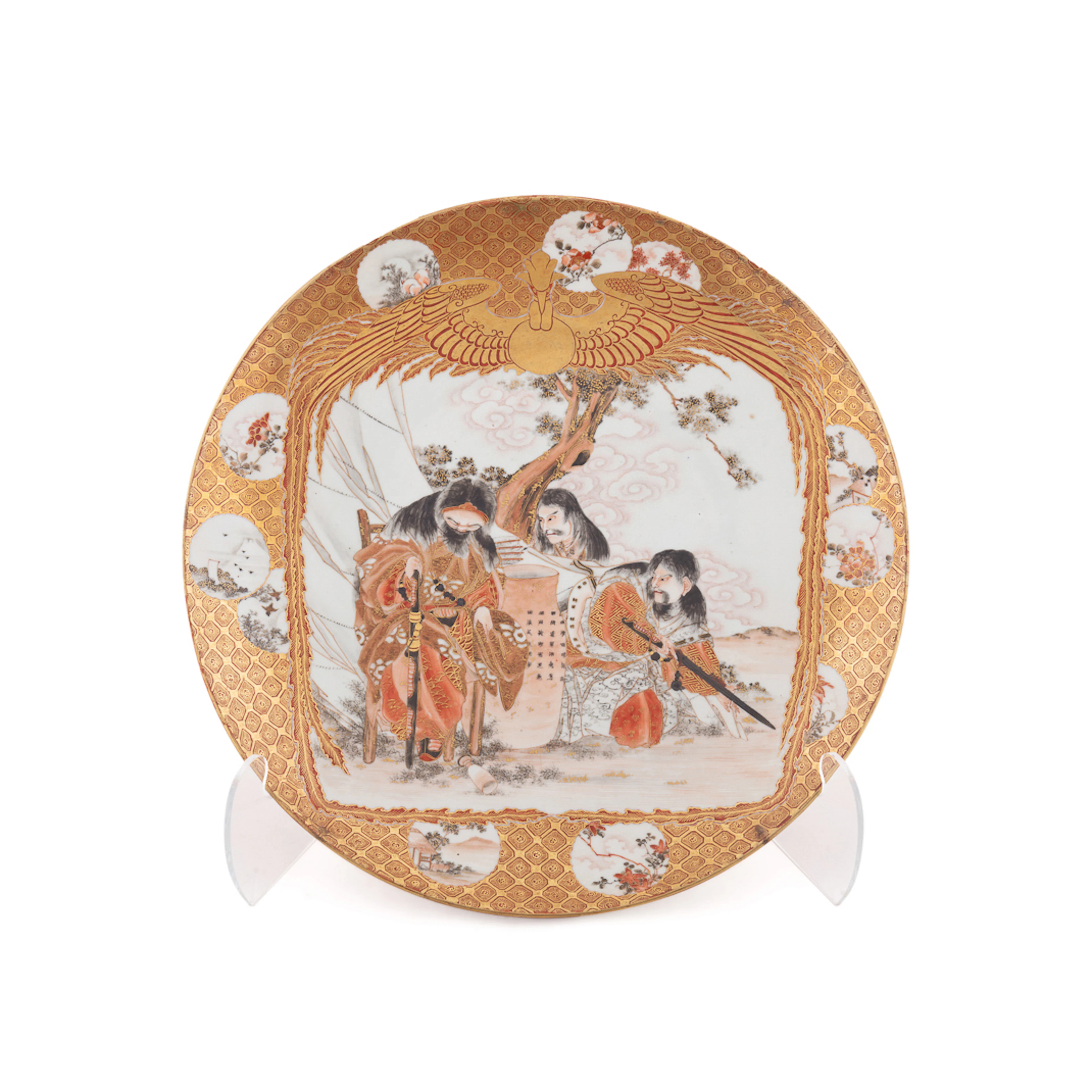 19th C. Japanese Round Kutani Figural Charger