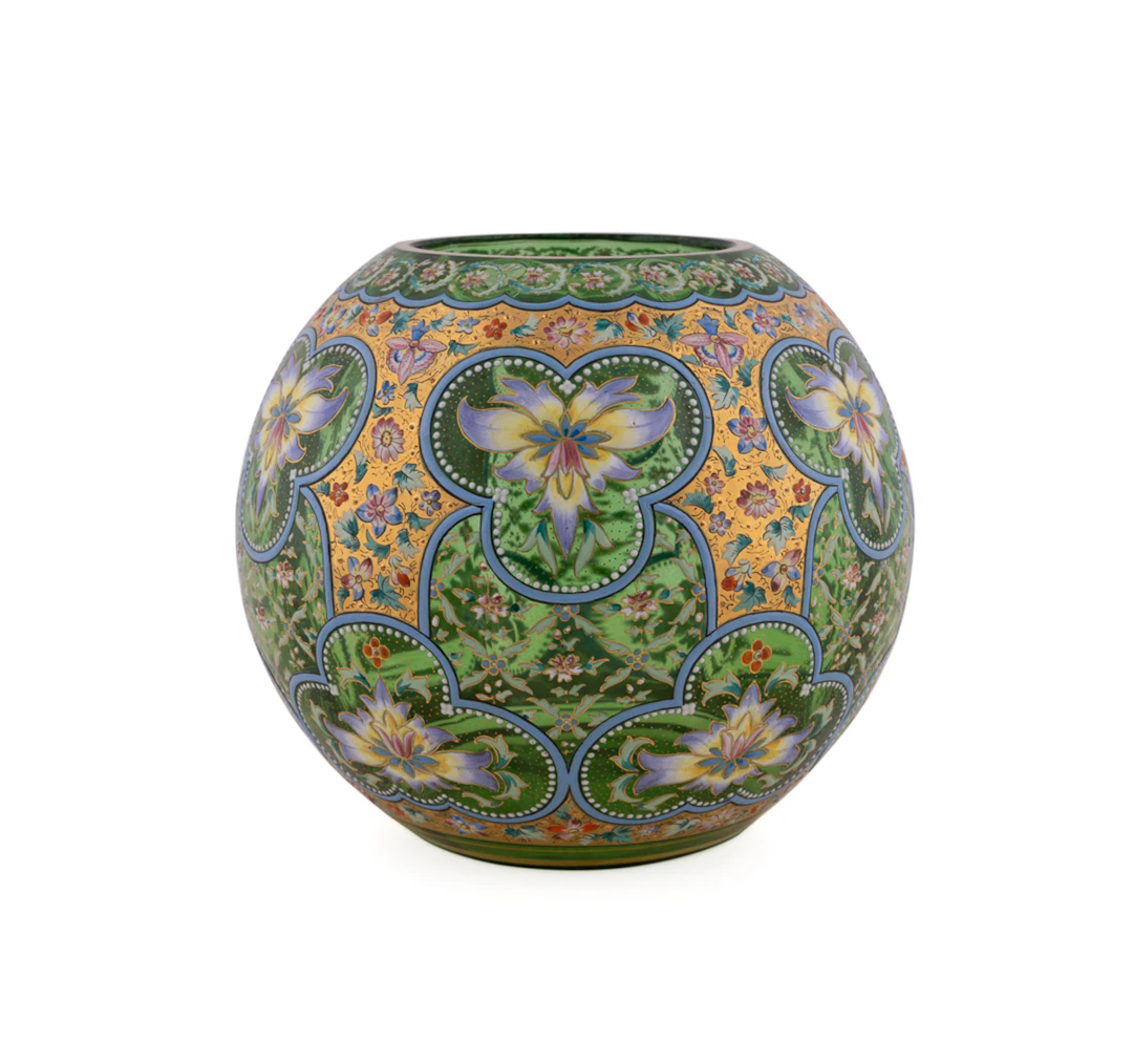 Moser Enameled Glass Rose Bowl