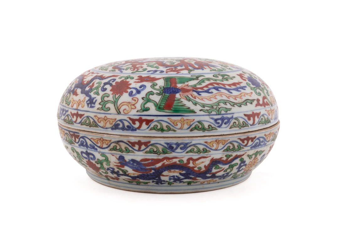 19th C. Chinese Circular Lidded Wucai Porcelain Box