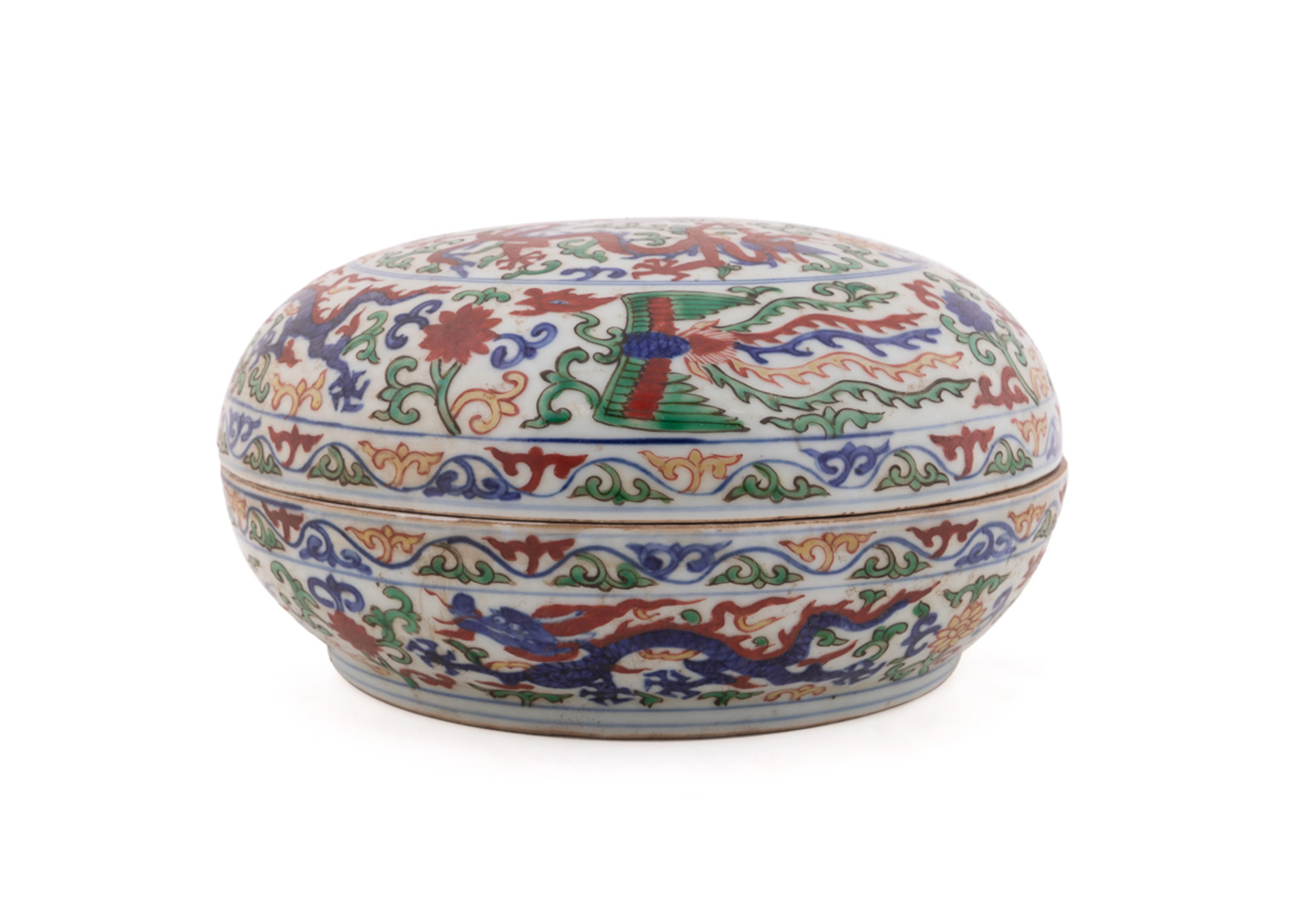 19th C. Chinese Circular Lidded Wucai Porcelain Box