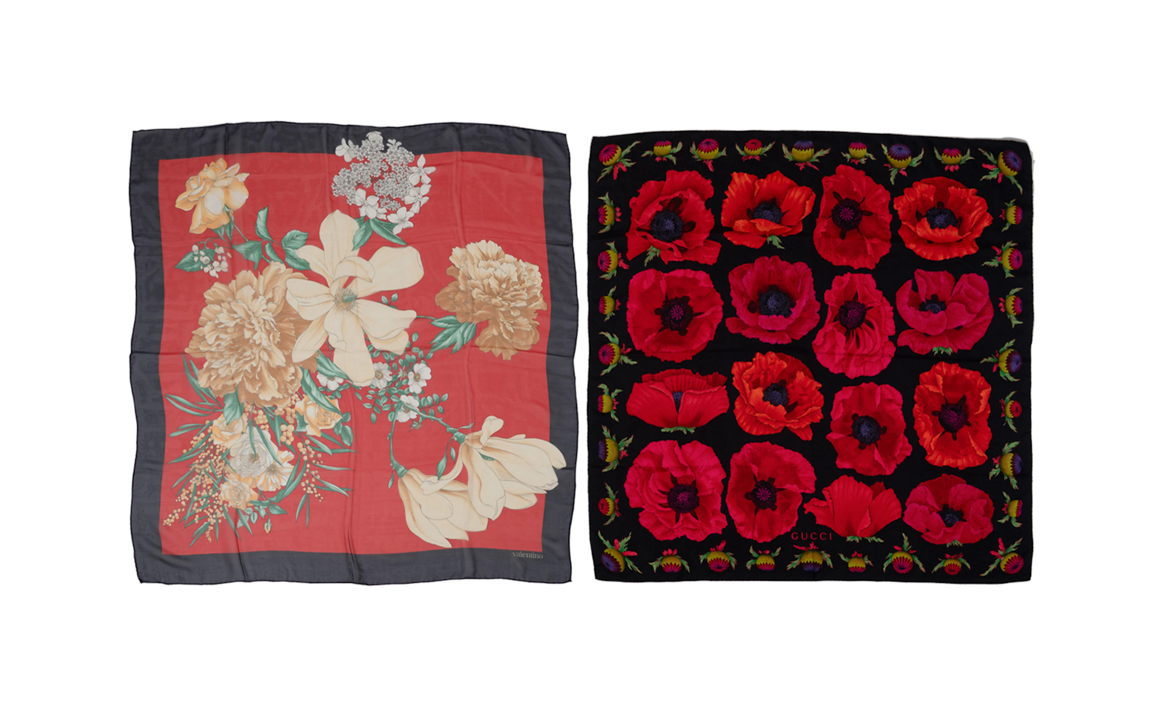 Gucci and Valentino, Two Floral Silk Scarves