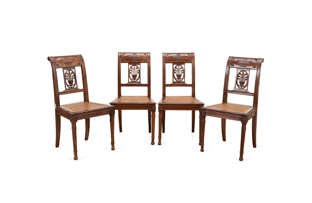 Set of Four Neoclassical Style Caned Side Chairs