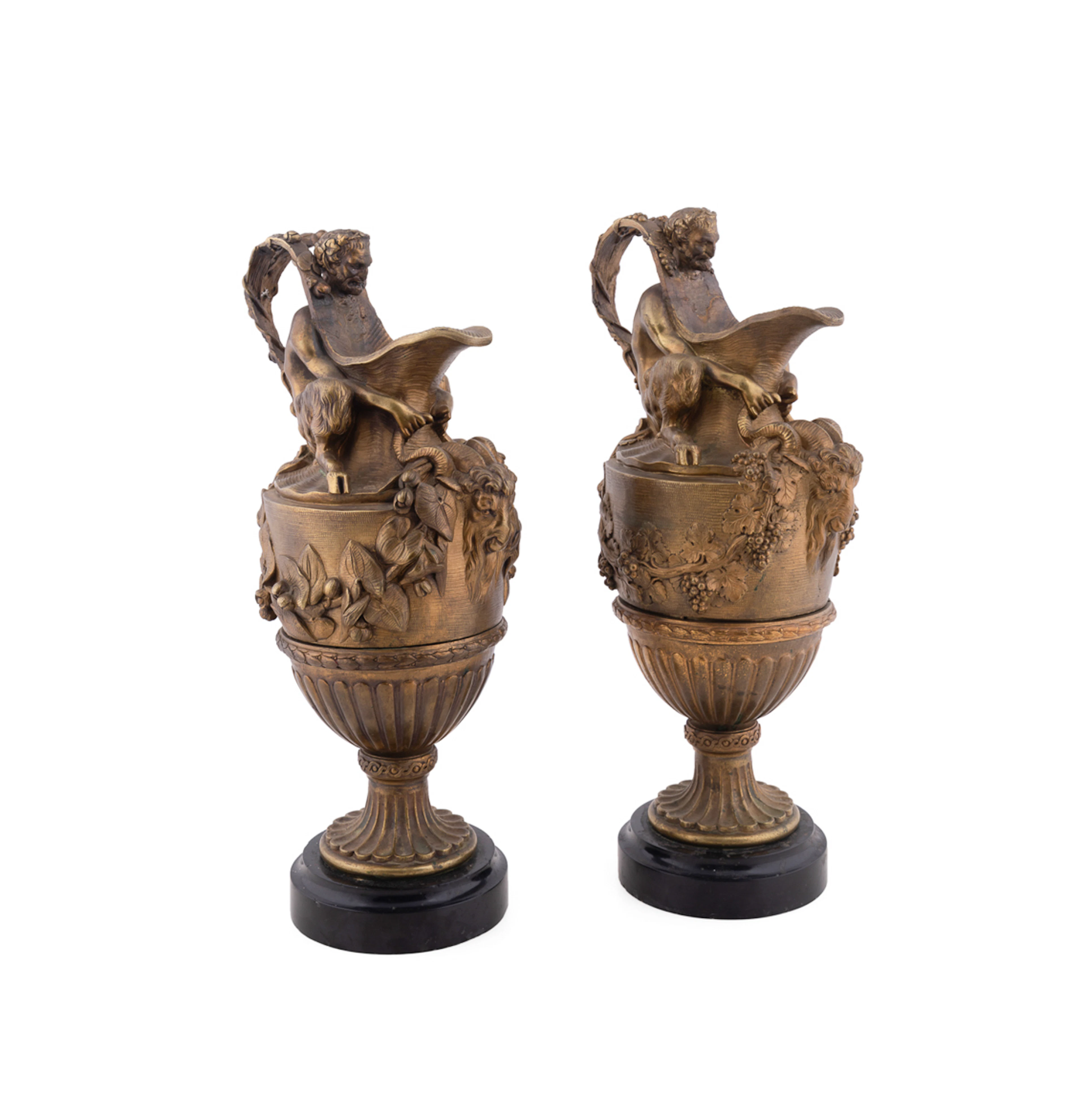 S.F. Michel (manner), Pair of Gilt Bronze Ewers