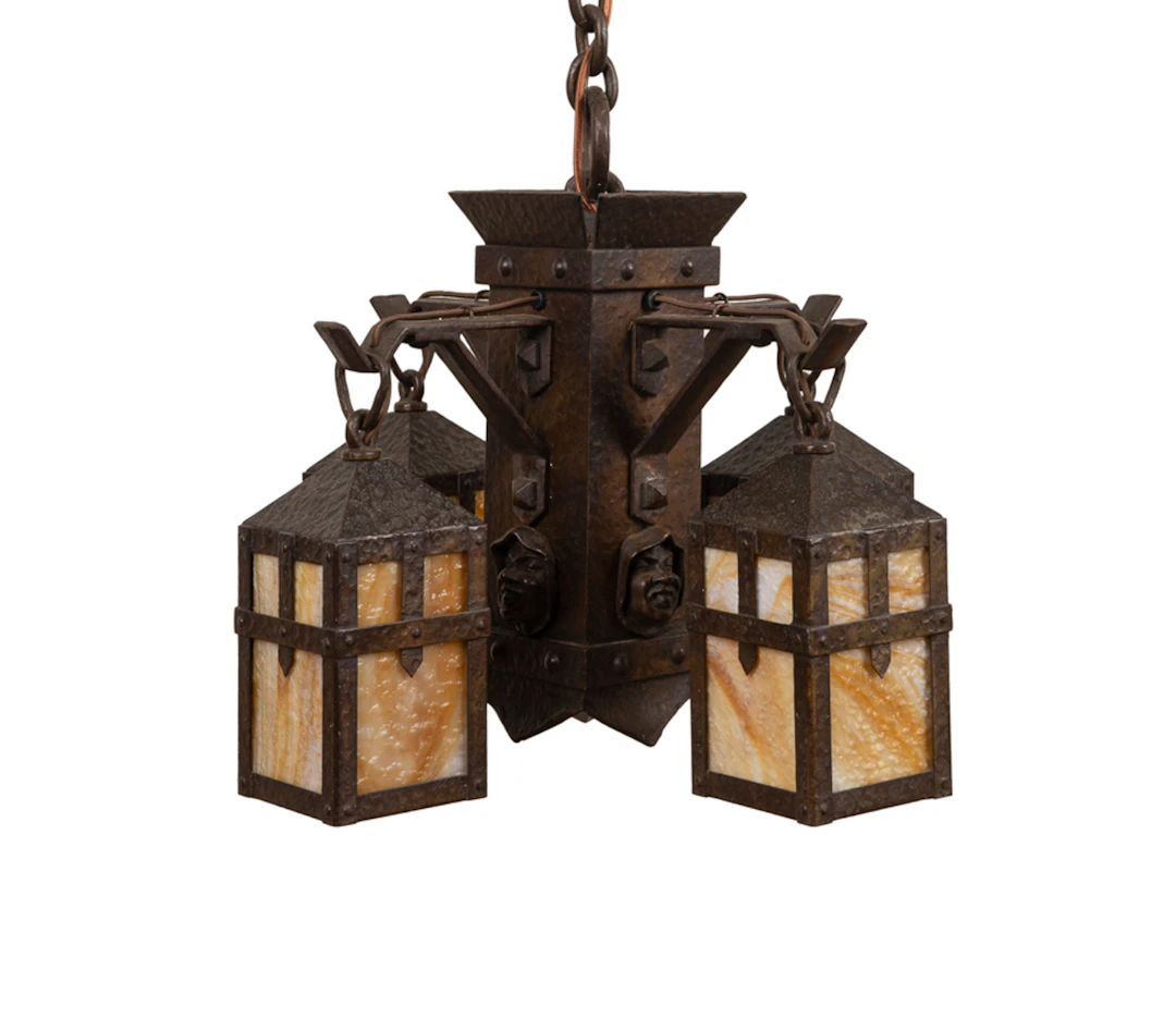 Arts & Crafts Style Bronze Monk's Head Chandelier