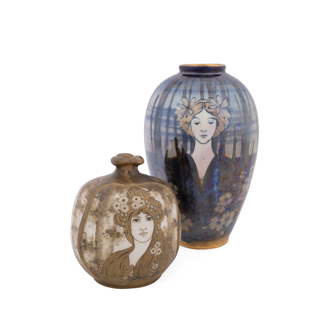 Amphora, Two Art Nouveau Allegorical Maiden Vases