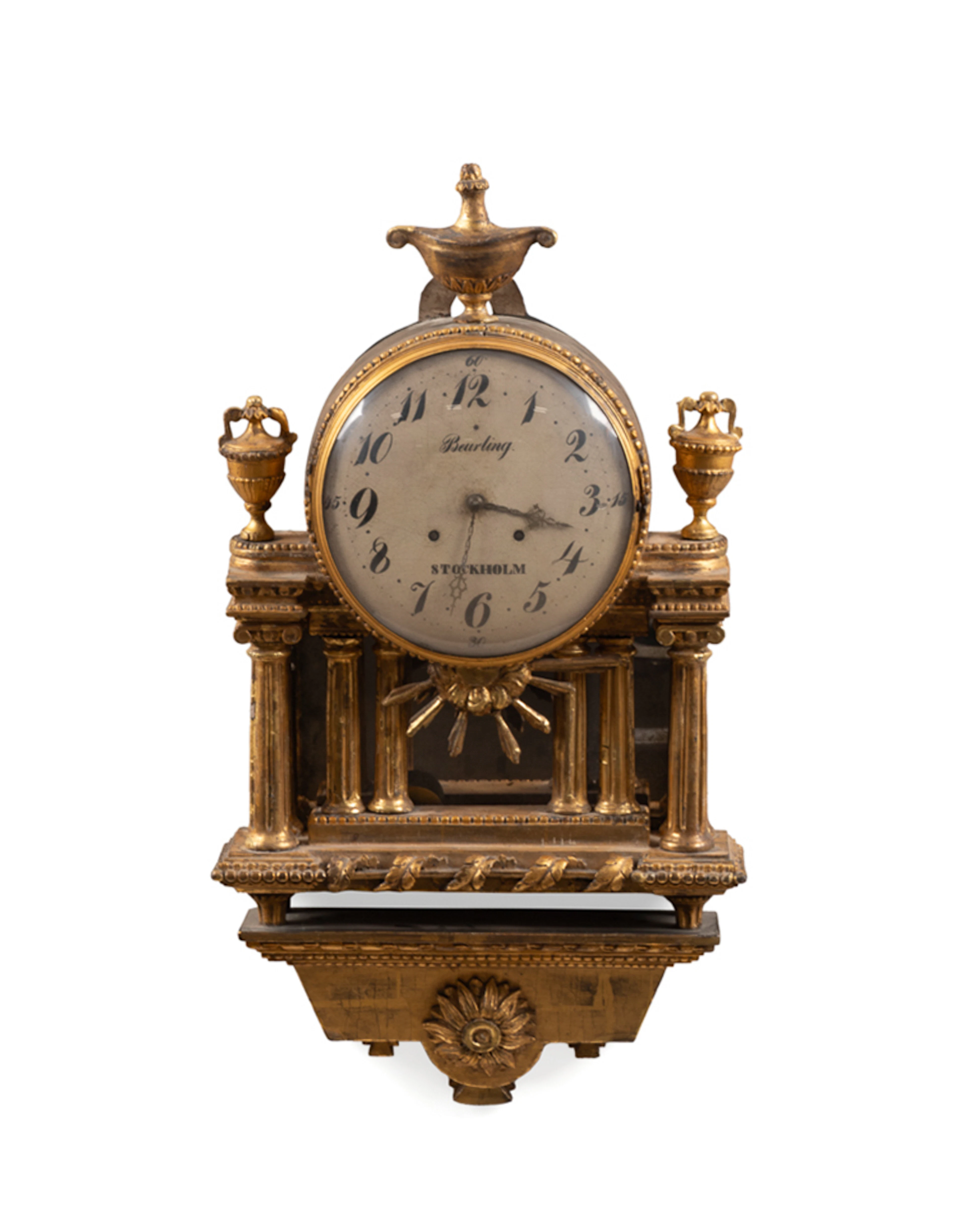 Gustavian Neoclassical Giltwood Cartel Clock