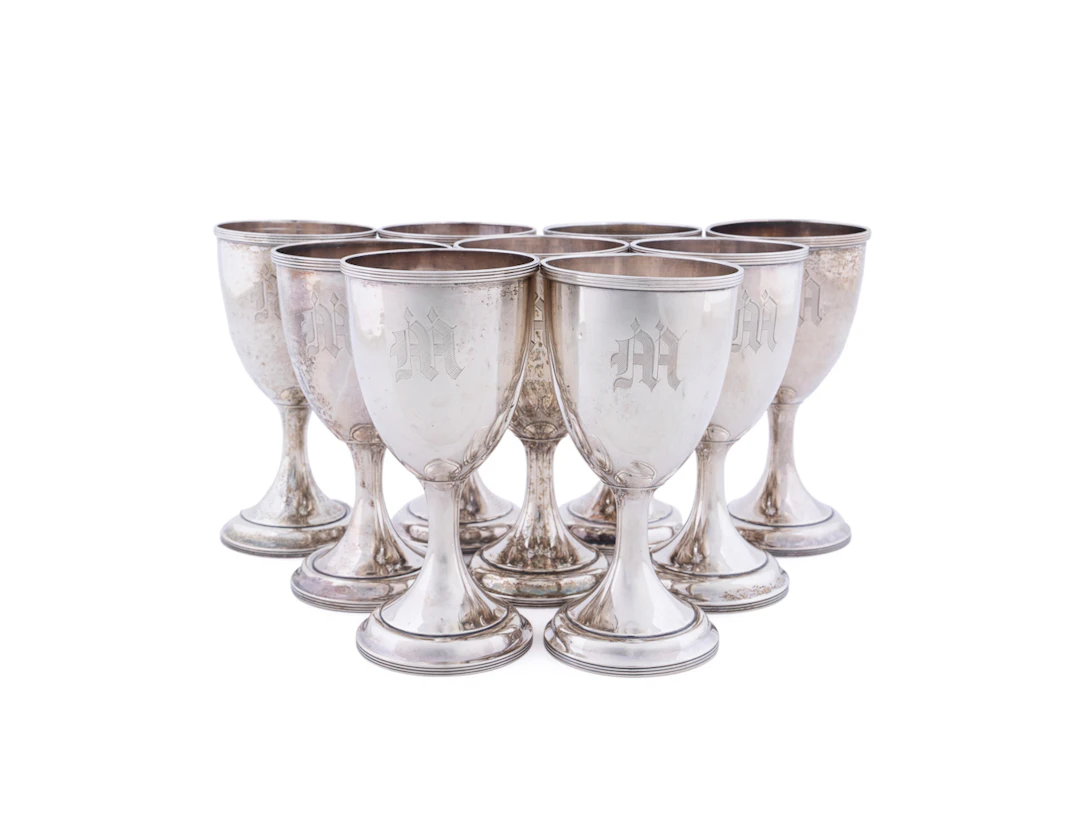 Set of Nine Sterling Silver Goblets