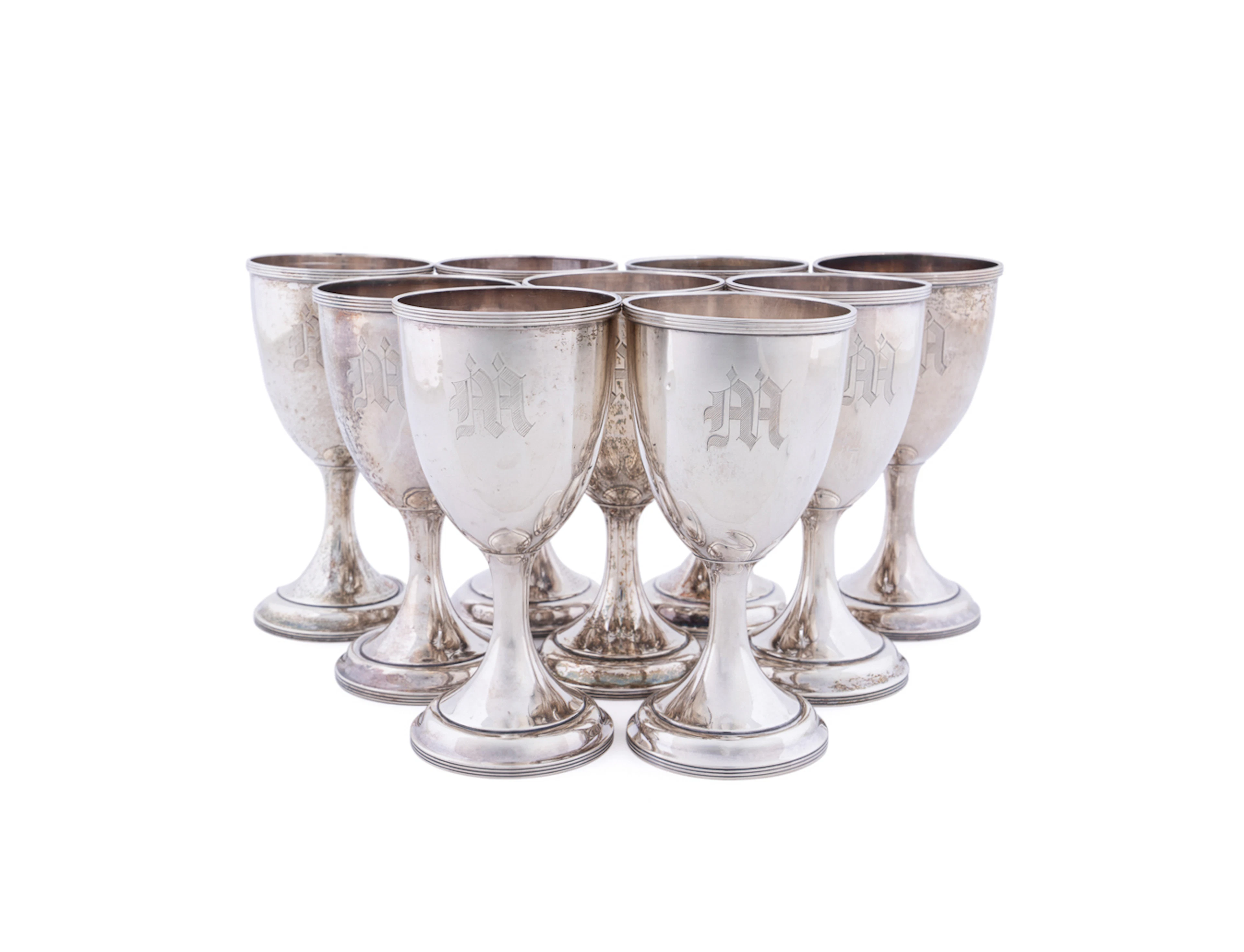 Set of Nine Sterling Silver Goblets