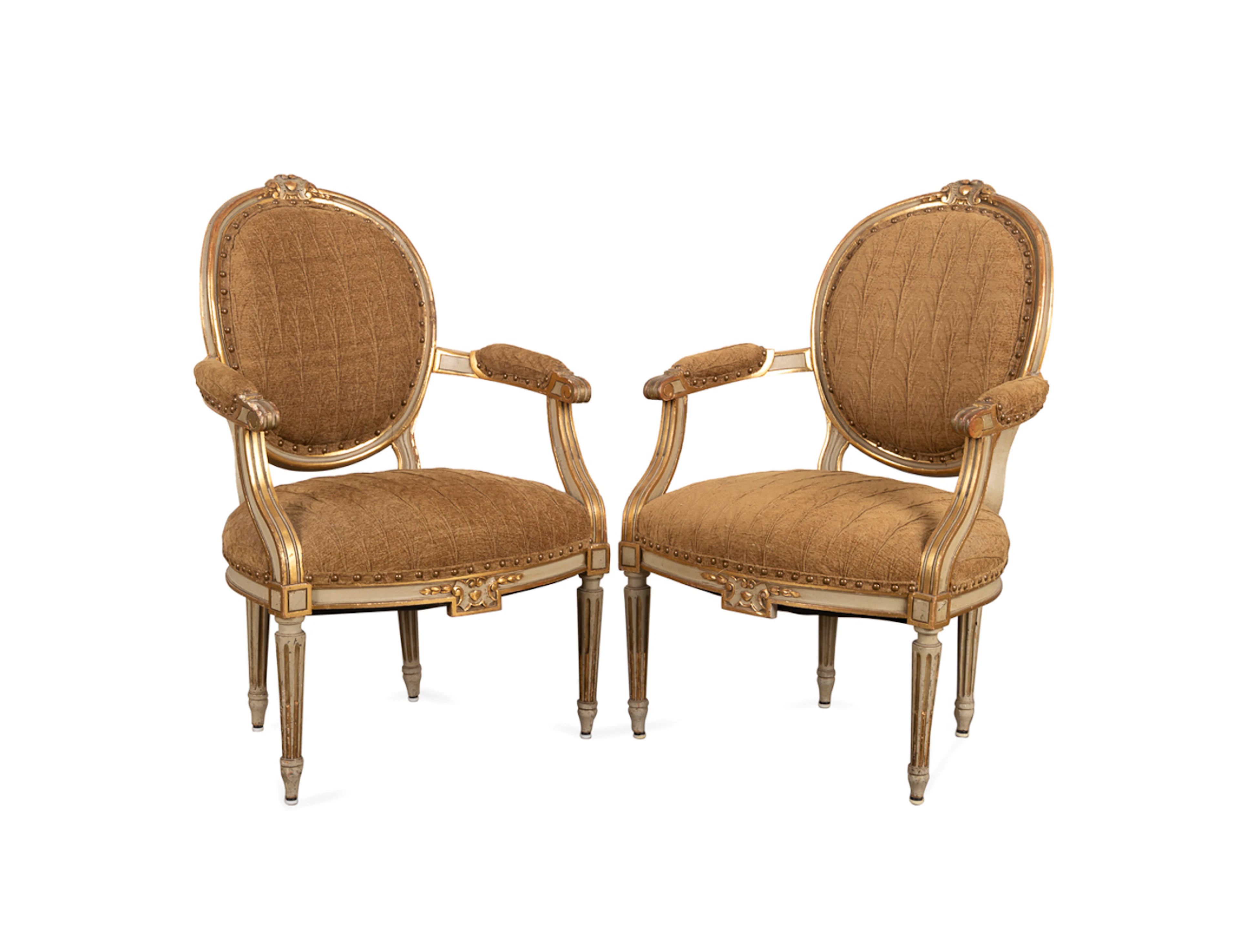 PR. Louis XVI Style Parcel Gilt Fauteuils